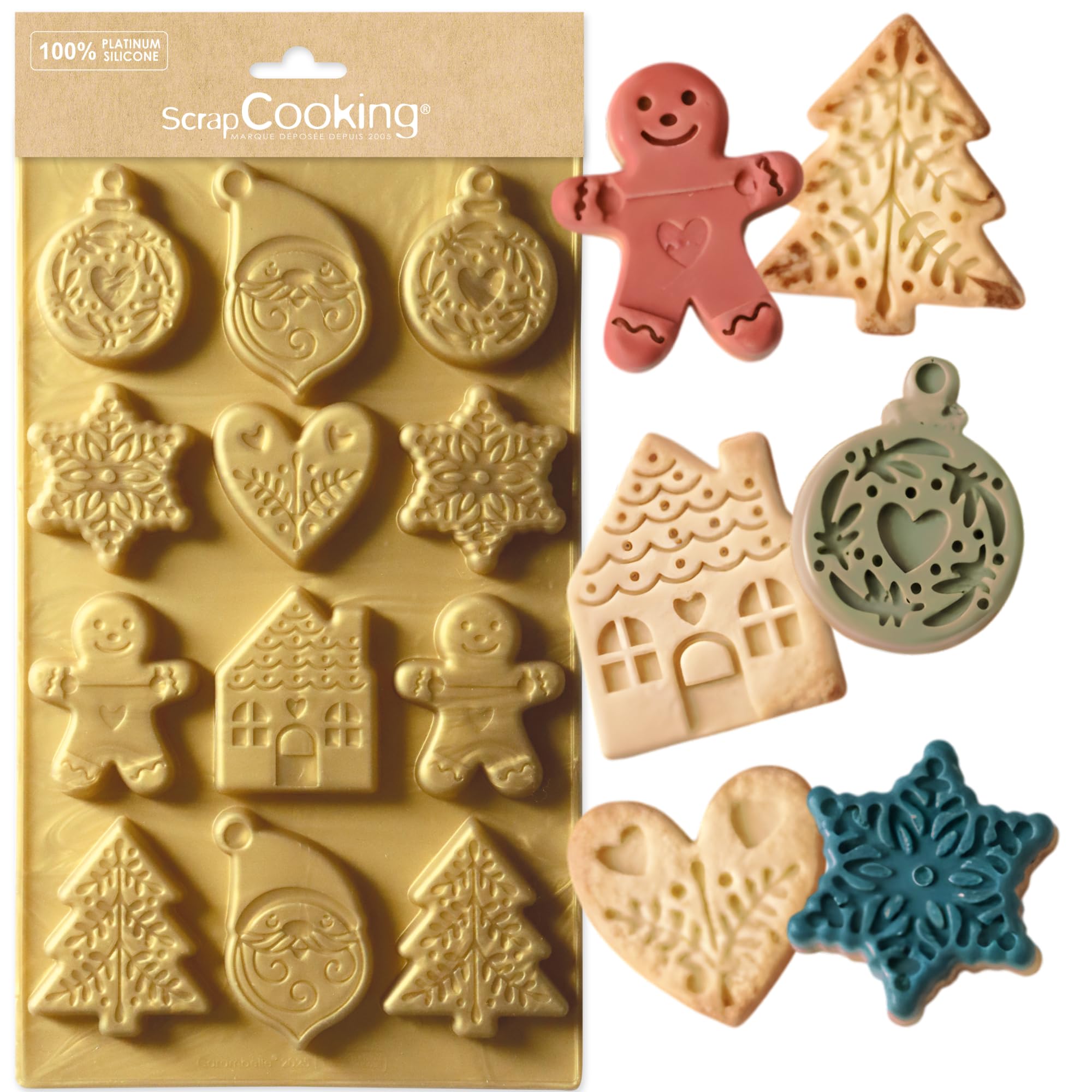 Scrapcooking - Stampo in silicone per biscotti natalizi - Gingerman, Babbo Natale, stella - Pasticceria - Oro - 2987