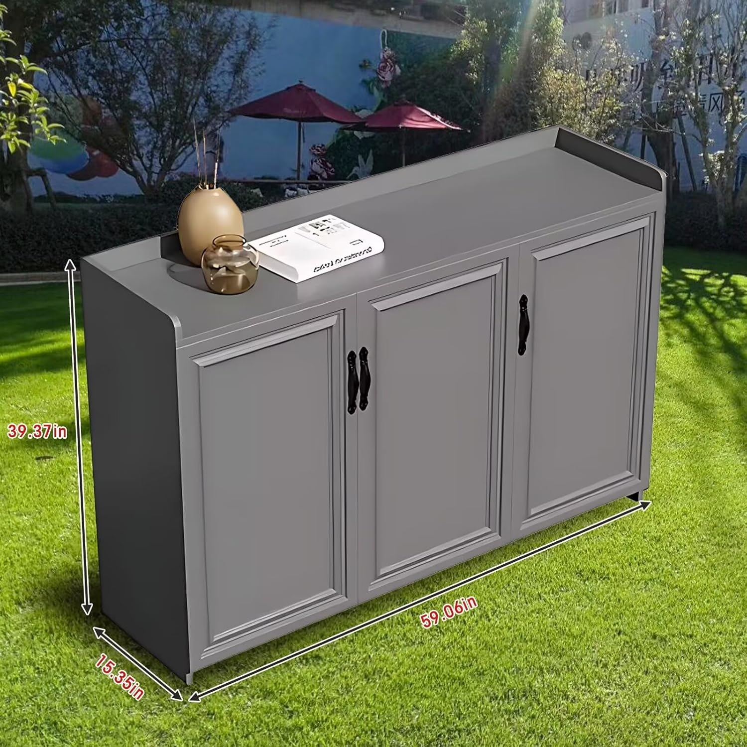 Outdoor Kitchen Cabinet with Gray Aluminum Cabinet Panel,Includes Modern Unique Design Style, Enclosure,Black Door Handle(59.06IN)