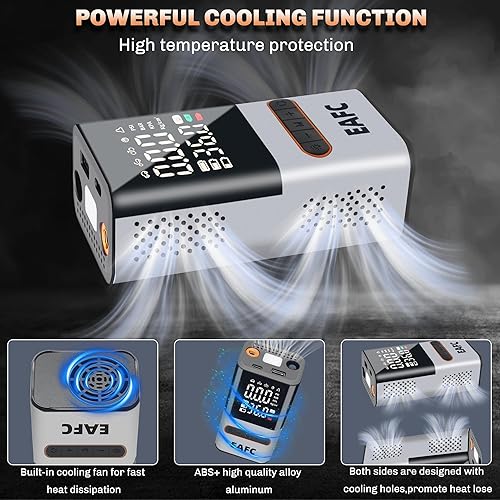 Miniatura 4 de EAFC Inflador de neumáticos, compresor de aire portátil, inflador de neumáticos inalámbrico de 150 PSI con medidor de presión LCD digital, bomba de