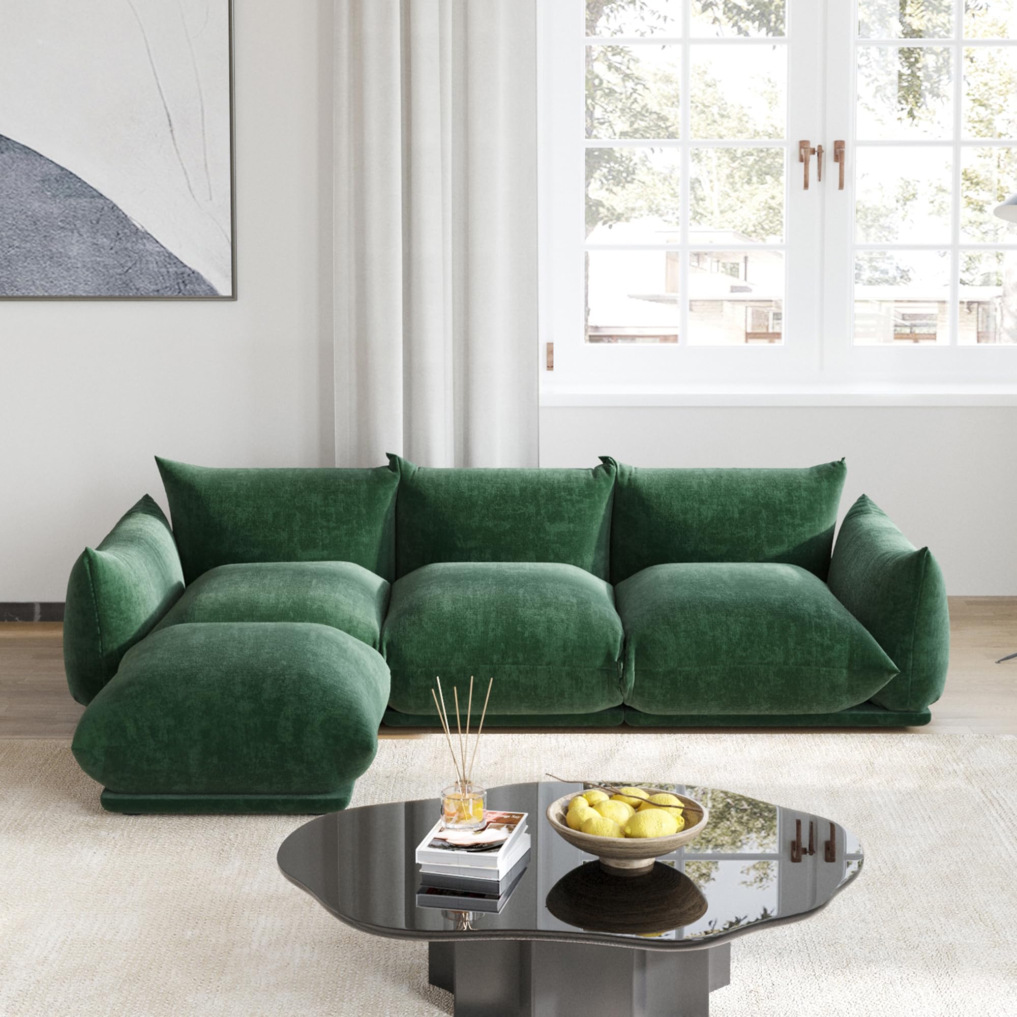 Sdorens 103" Oversized Deep Seat Cloud Sofa, Modern Chenille Sectional Couch, L Shaped Modular Sofa with Plush Thick Cushions & Ottoman for Living