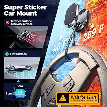 APPS2Car Magnetic Phone Holder For Car, Dashboard Magnetic Car Mount, 360° Rotation Magnet Phone Mount With Strong VHB Adhesive, For All Cell Phones