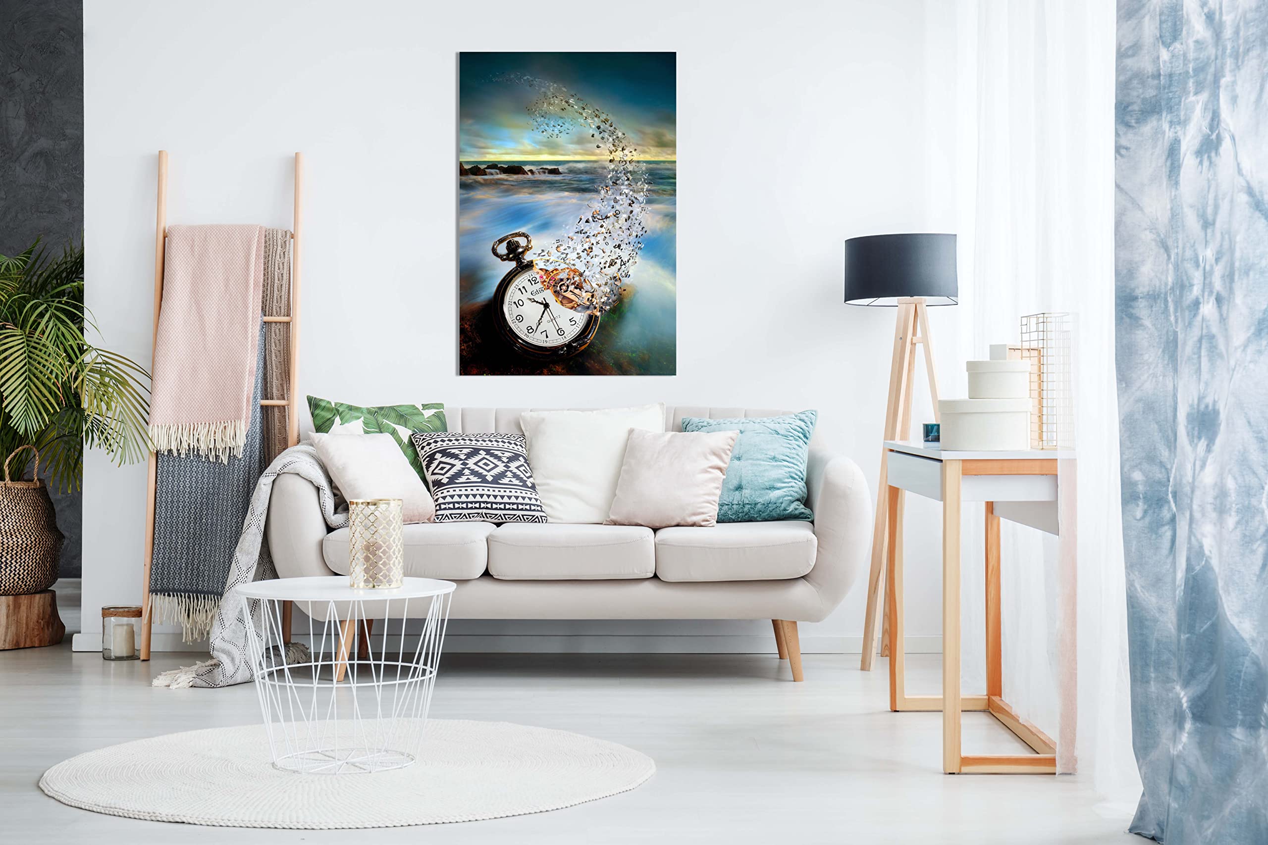 Poster Artistico Vanishing Time – Orologio Da Tasca In Bianco E Nero, Stampa Fine Art Senza Cornice, Dimensioni 91 X 61 Cm, Per Soggiorno E Camera Da Letto