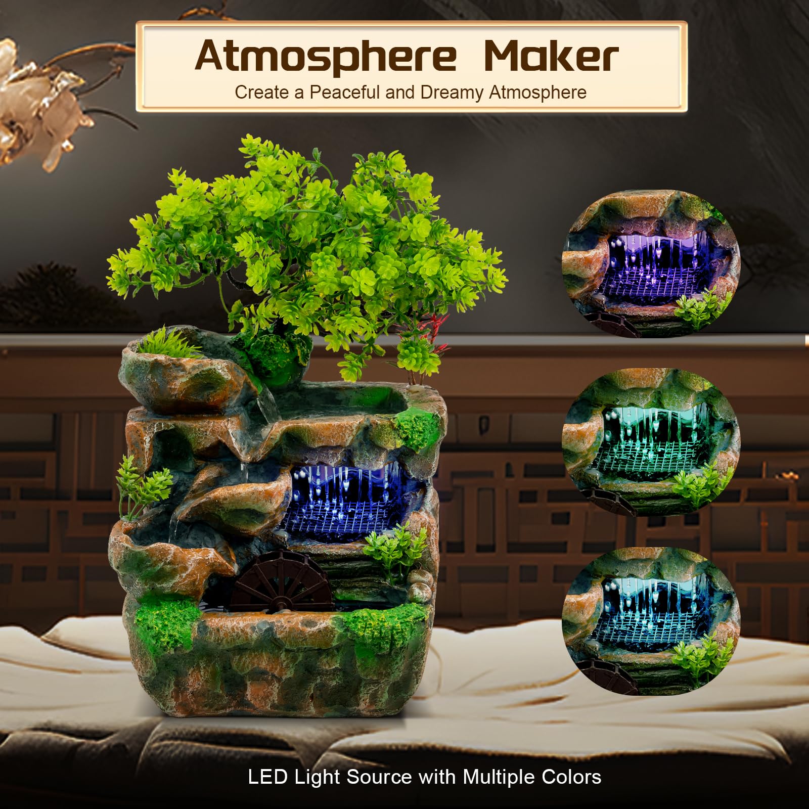 Fontana Da Tavolo Con Luci LED - Cascata D'Acqua USB Per Casa E Ufficio - Foto 5