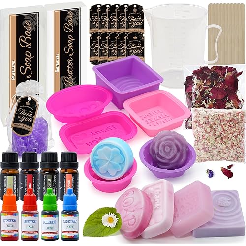MuseLuxe Soap Making Kit for Adults & Kids - Soap Making Supplies with Melt and Pour - Base,6 Silicone Molds, Colorant,Fragrances,Dried Flowers,Gift Card,DIY Craft Kit for Beginners