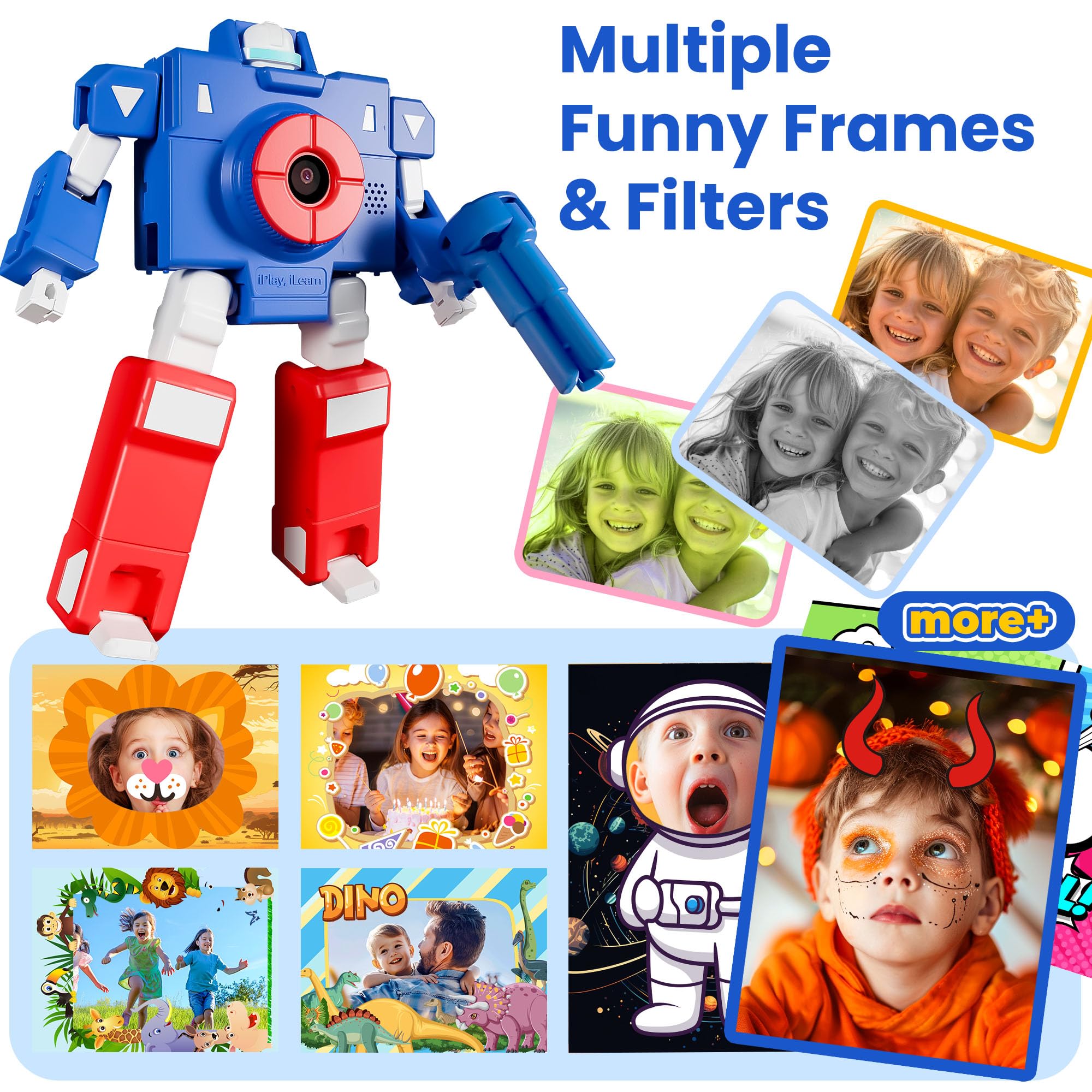 Cámara selfie con pantalla táctil para niños, cámara de video digital HD 1080P para niños de 3 a 6 años, cámara robot de viaje portátil para exteriores con tarjeta SD de 32 GB, regalo de 4