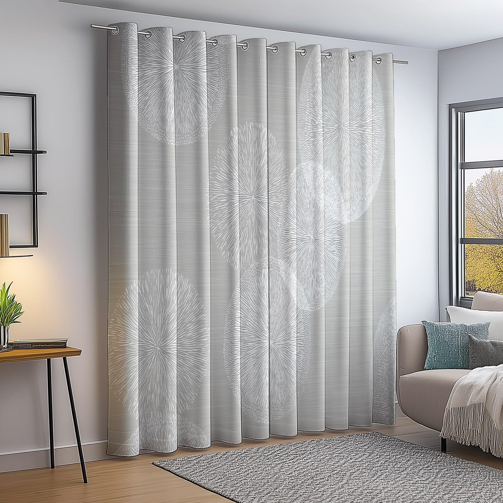 Blackout Curtain W 29.5" x L 65" (2 Panels) Opaque Curtains Set, Grey Eyelet Curtains for Kids Bedroom Living Room Kitchen, Simple Geometric Circles Fireworks theme Microfiber Insulated Drapes
