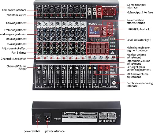 Miniatura 8 de Consola de mezclador de sonido profesional de 8 canales, 99 bits DSP, procesador digital de 99 bits, USB, Bluetooth, MP3 para entrada de grabación