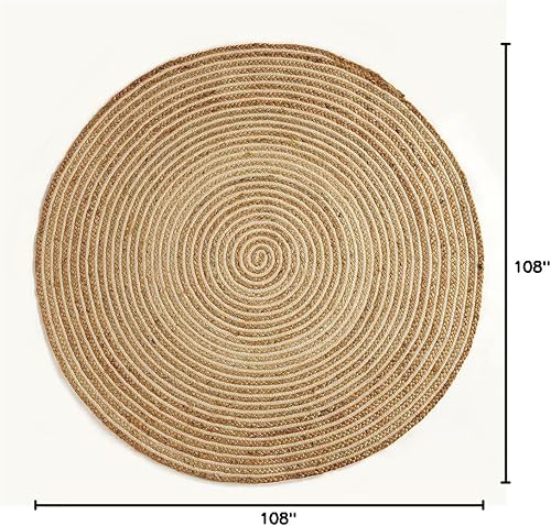 Vista 157 de GRUHUM Alfombra tejida a mano de yute redonda de 4 pies, de fibra natural, alfombra bohemia rústica, vintage, trenzada, reversible, ecológica