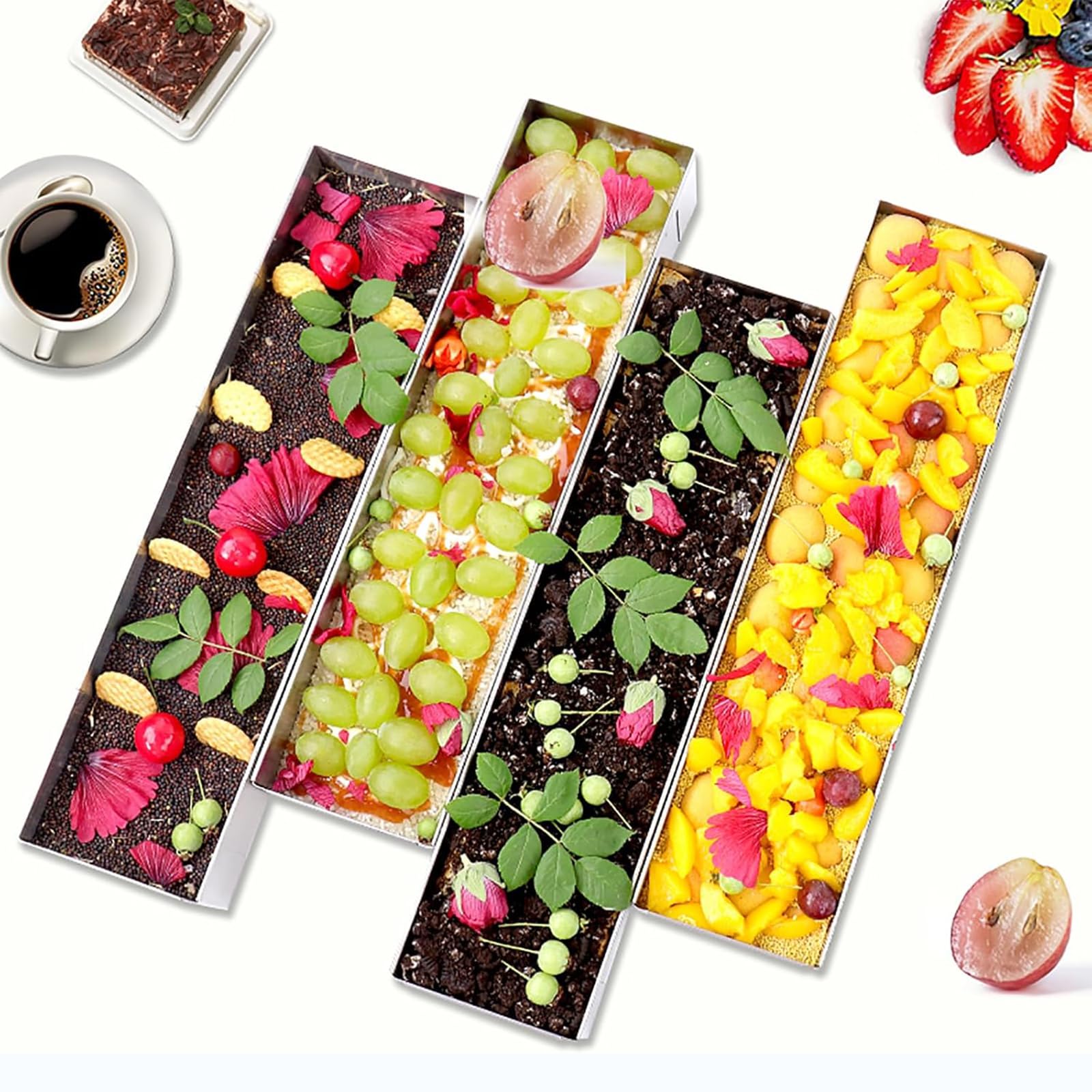 Molde de aluminio para tiramisú, bandeja antiadherente extraíble con tapa y espátulas para tarta de queso y mousse, forma rectangular, 6 x 10 x 40 cm