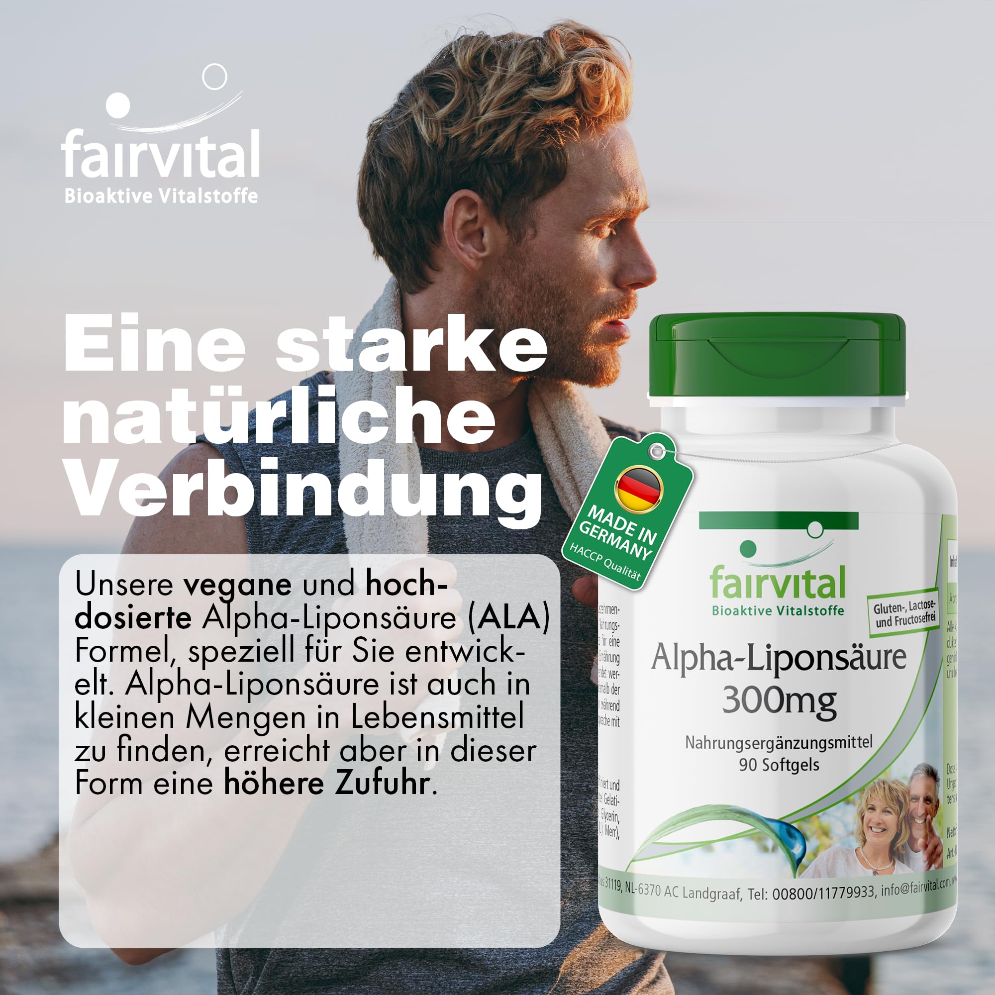 fairvital Alpha Liponsäure Kapseln 300mg (Alpha-lipoic acid, ALA), für 3 Monate, HOCHDOSIERT, 90 Softgels