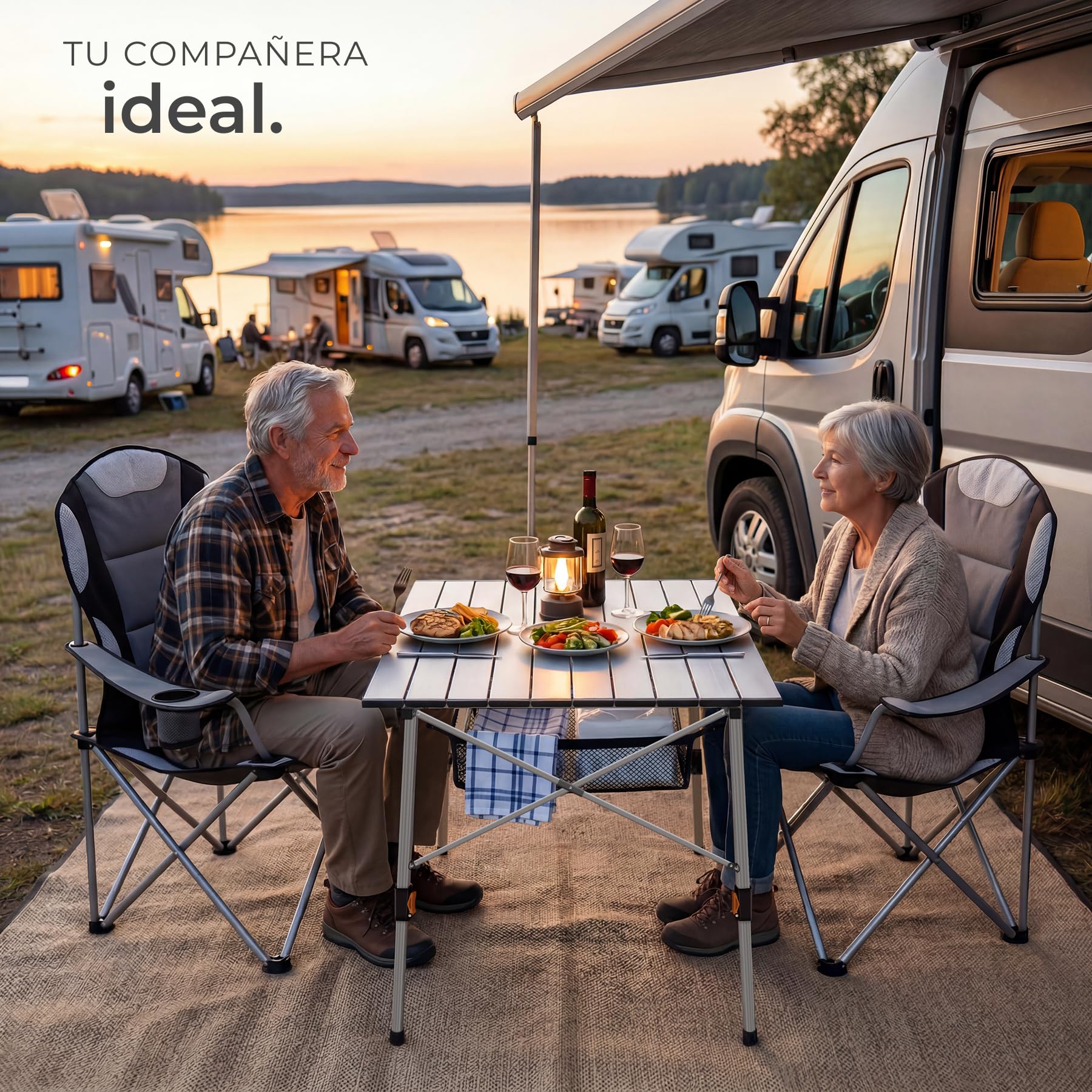 tectake® Mesa Camping Plegable con Altura Ajustable, Mesa Auxiliar de Aluminio con Topes, Mesa Exterior para Jardín, Terraza, Picnic, con Red de Almacenamiento y Bolsa de Transporte, 90x52x70 - Plata