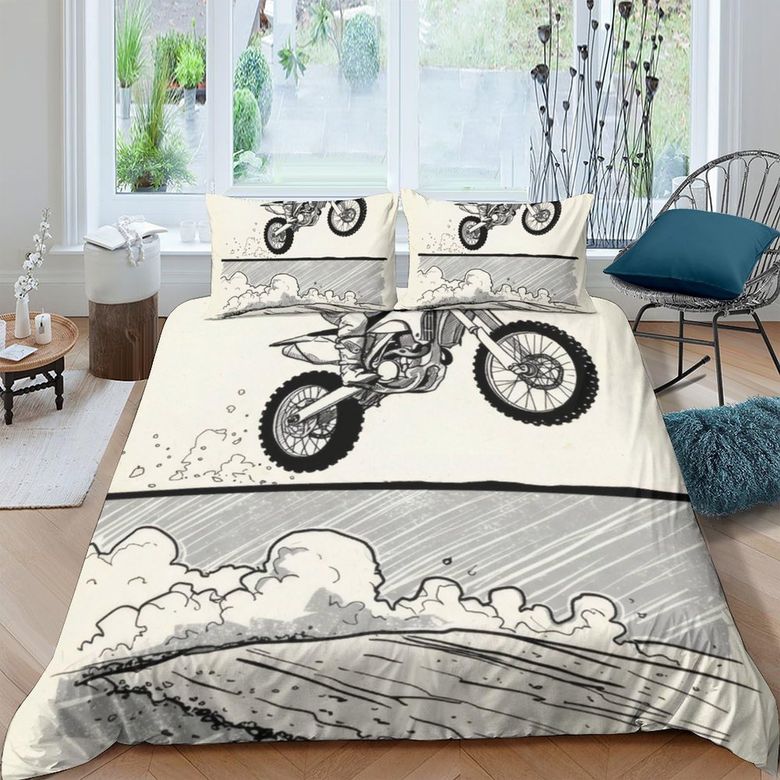 Ctjqhvkz Style-8 3D Printed Motocross Adventure Fitted Sheet Microfiber Soft Breathable Extreme Sports Bed Cover For Bedroom Dorm Decor Single（135X200cm）