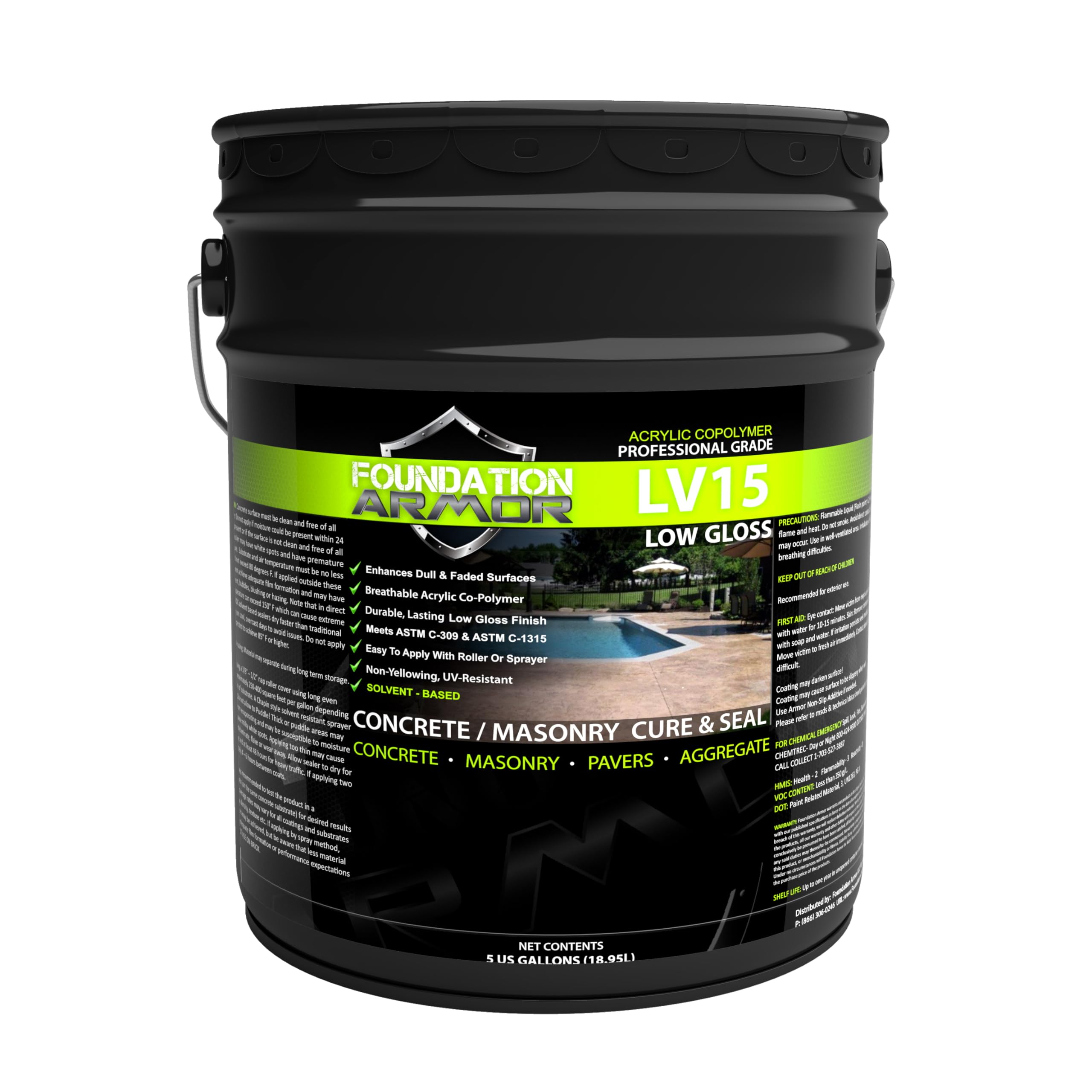 Armor LV15 Low Gloss Solvent Based Acrylic Concrete Curing Sealer (LV15-5 Gallon)