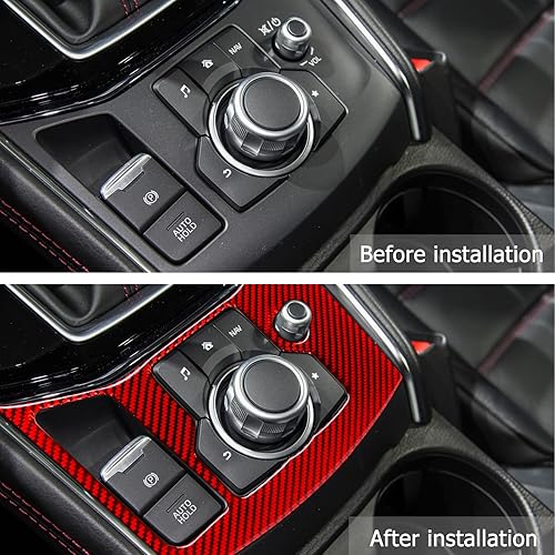 Miniatura 3 de Cubierta de panel de marco de botón multimedia de fibra de carbono compatible con Mazda CX-5 2017 2018 2019 2020 2021 2022 Accesorios interiores