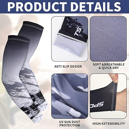 Miniatura 5 de Newcotte 4 pares de mangas de protección solar UV para brazos, manga deportiva de enfriamiento antideslizante, calentadores de seda de hielo para