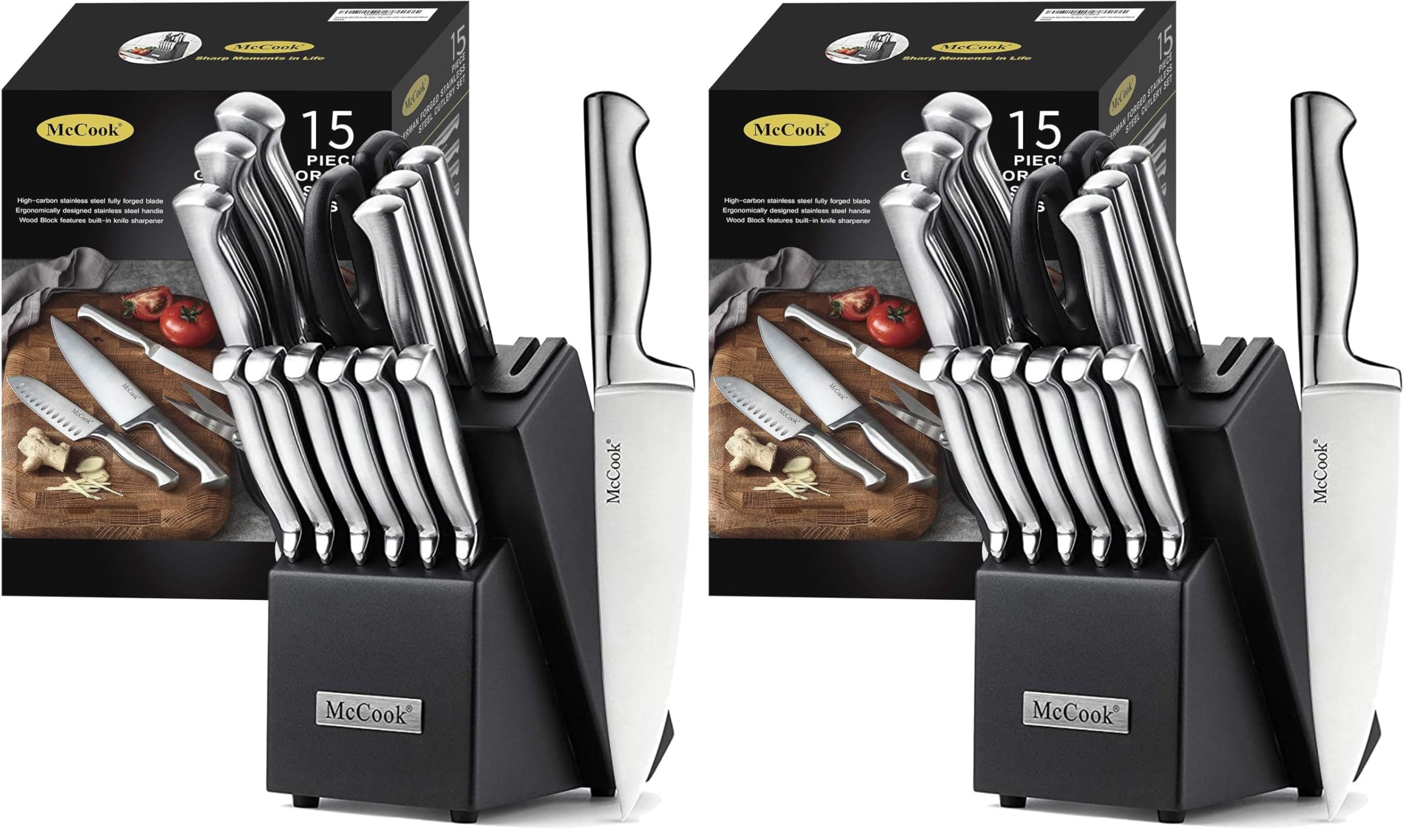 McCook® Knife Sets, German Stainless Steel Knife Block Sets with Built-in Sharpener (Pack of 2)