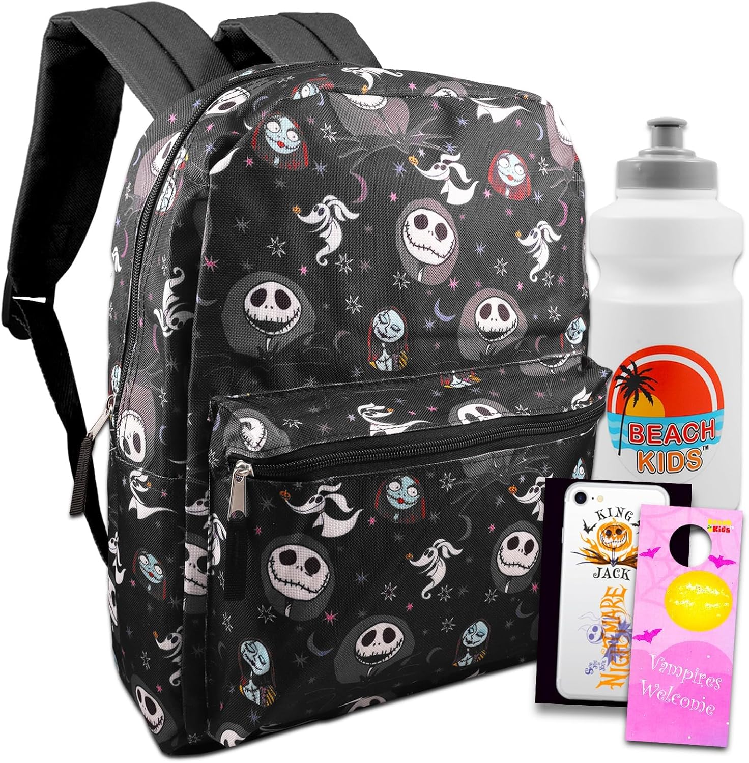 Disney Nightmare Before Christmas Backpack for Kids - Bundle with 16” Nightmare Before Christmas Backpack, Water Bottle, Stickers, More | Nightmare Before Christmas School Bag