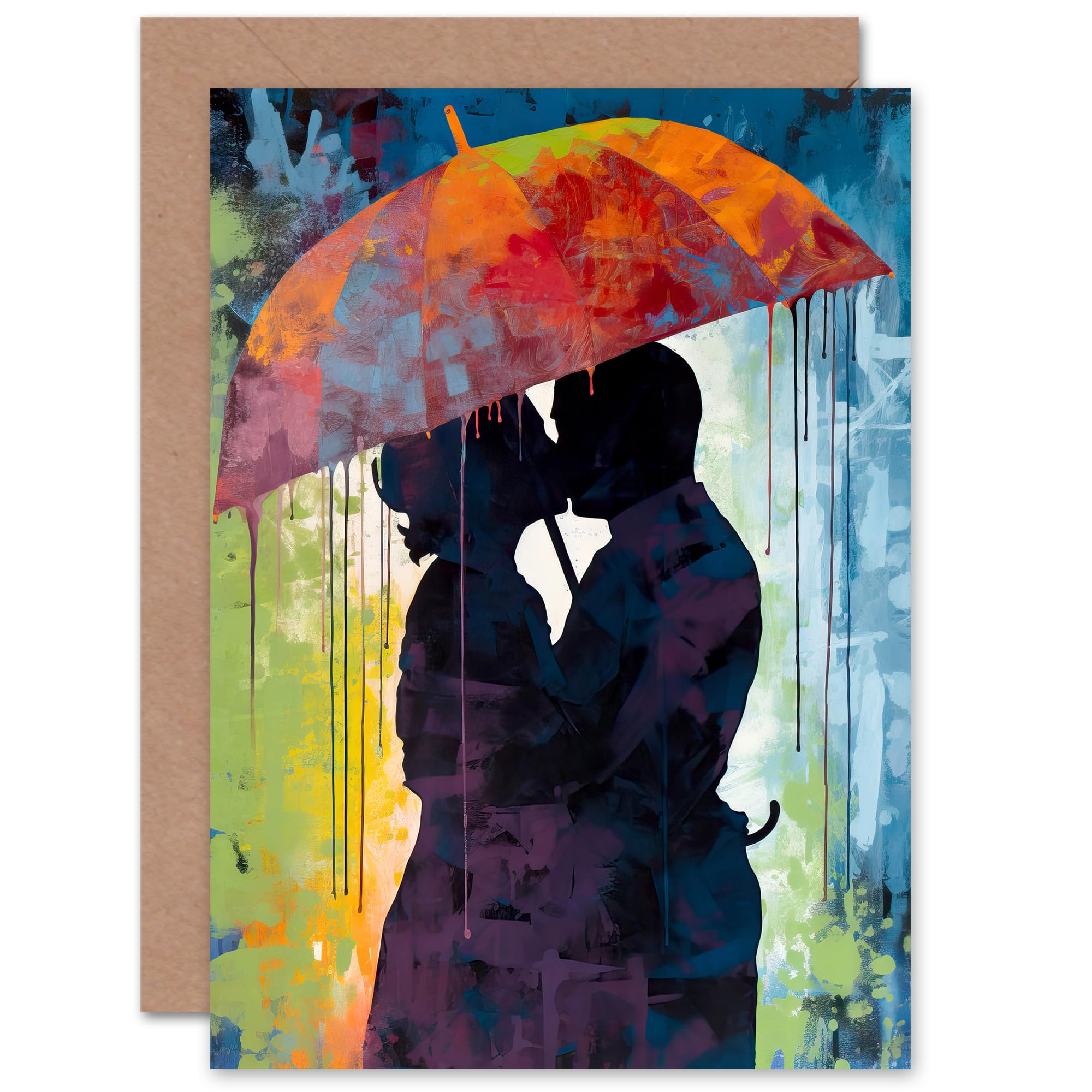 Artery8 Kissing in the Rain Romance Love for Wife Her Anniversary Valentines Day Love Blank Art Greeting Card