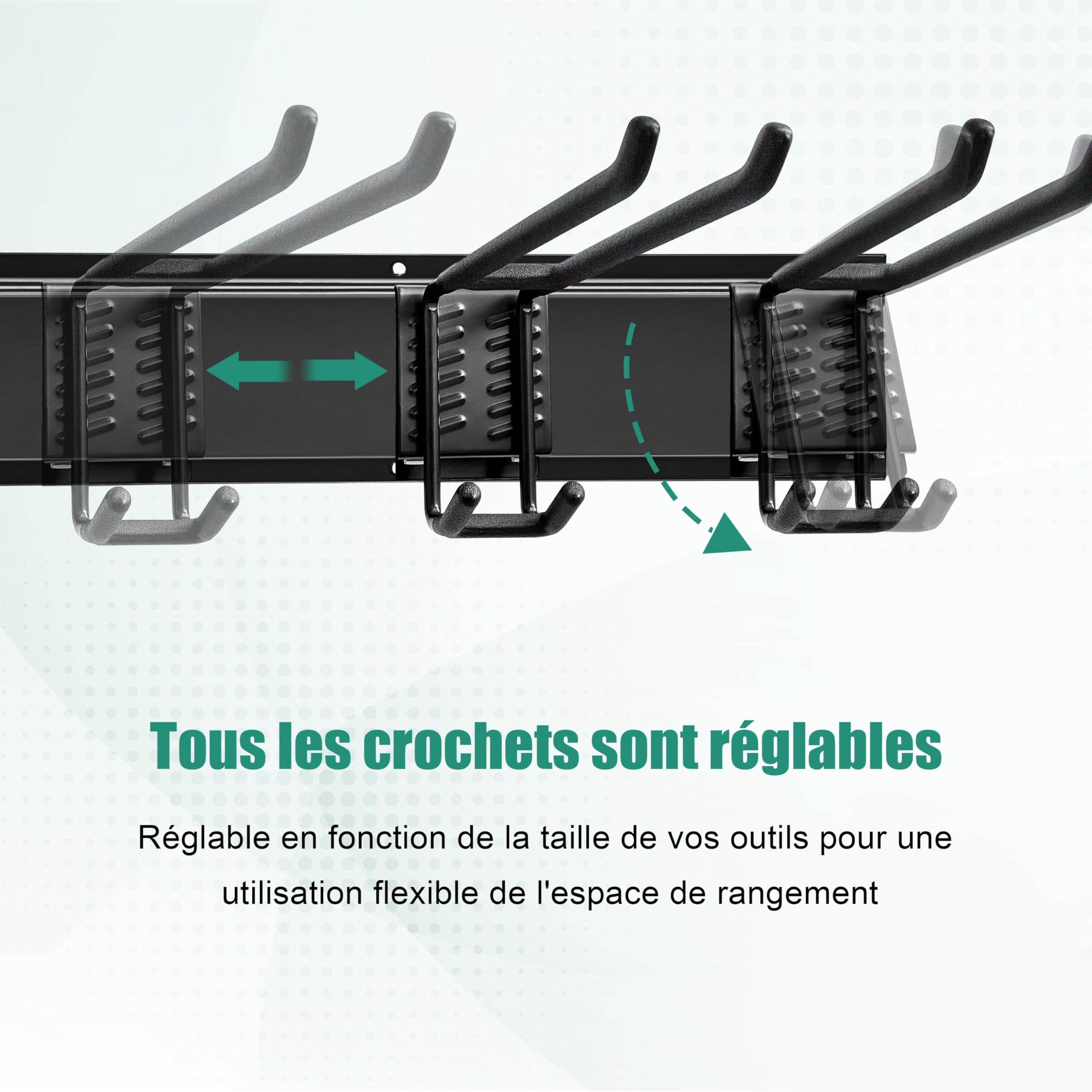 Mimoke Étagère murale pour garage et jardin, 3 rails avec crochets modulables, longueur totale 122 cm, robuste, pour équipements de jardin