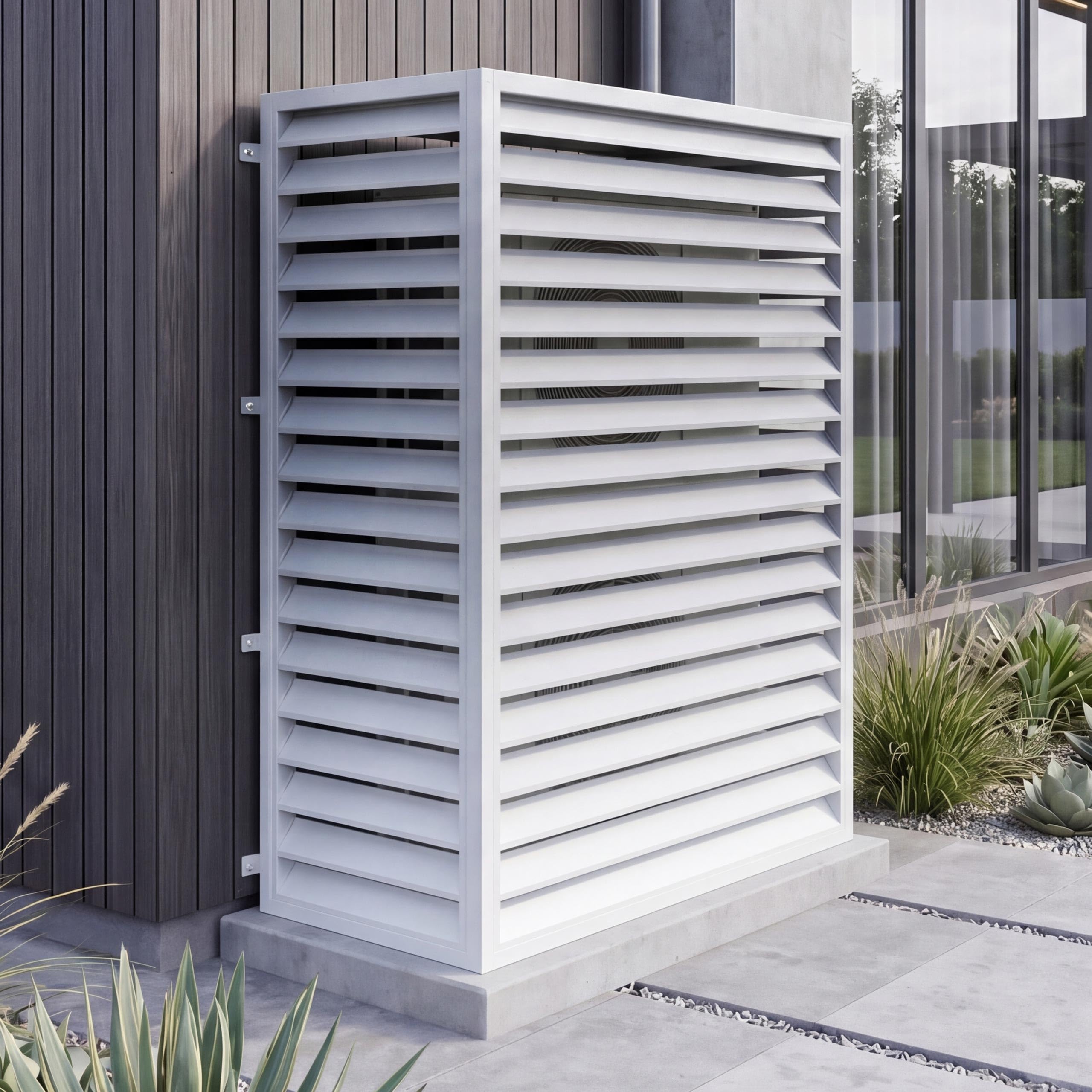Copertura per climatizzatore/Pompa di Calore HWC-O43, Protezione per condizionatore, Metallo 164x127x65cm - grigiobianco