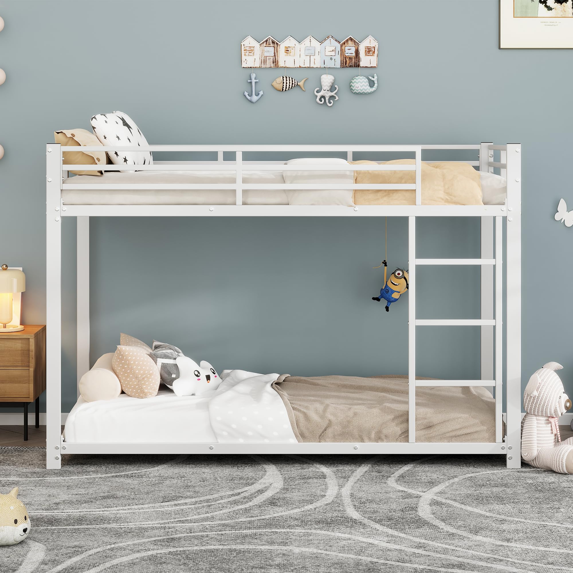 Generisch 90 x 200 lettini per bambini, letti a castello, letti in ferro, forma classica, colore bianco