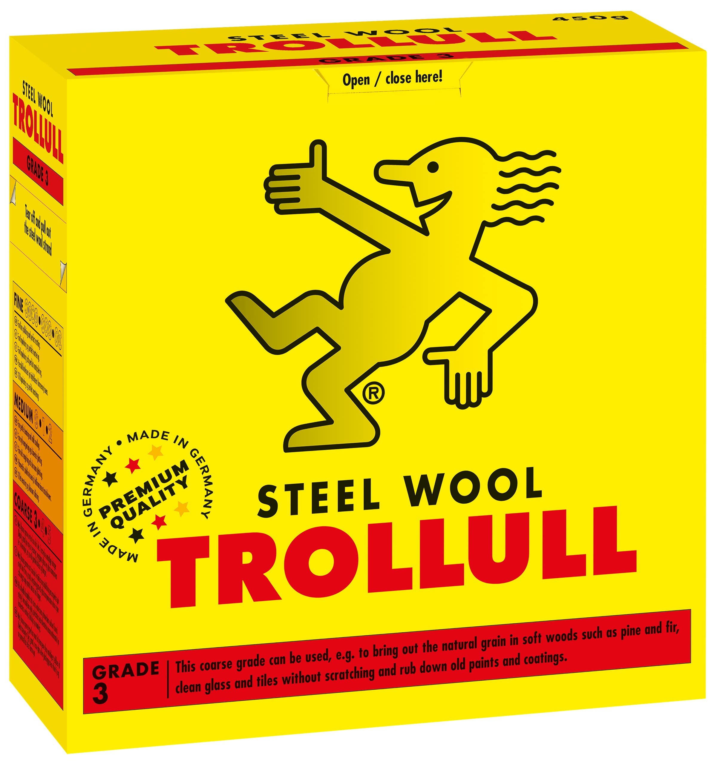 TROLLULL Steel Wool 450g coarse 3 enhances the natural grain of wood, cleans glass, roughens old varnish or paint