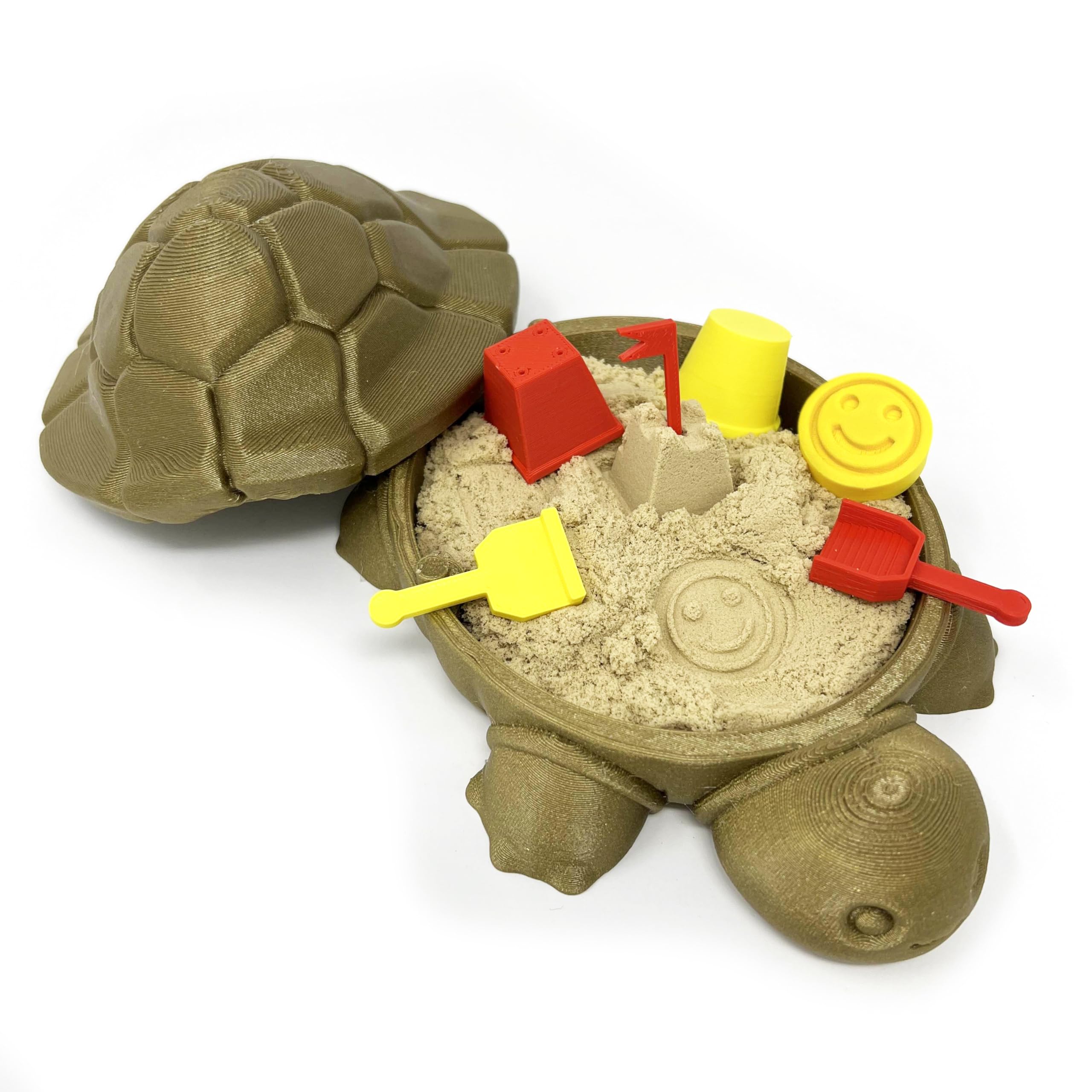 Munnygrubbbers - Mini Desktop Turtle Sand Box - 6 x 6 in - Stress Relief - includes Soft Moldable Play Sand and Mini Tool Accessories - Novelty Gift - Desktop Decor - Zen Garden - (Bronze)