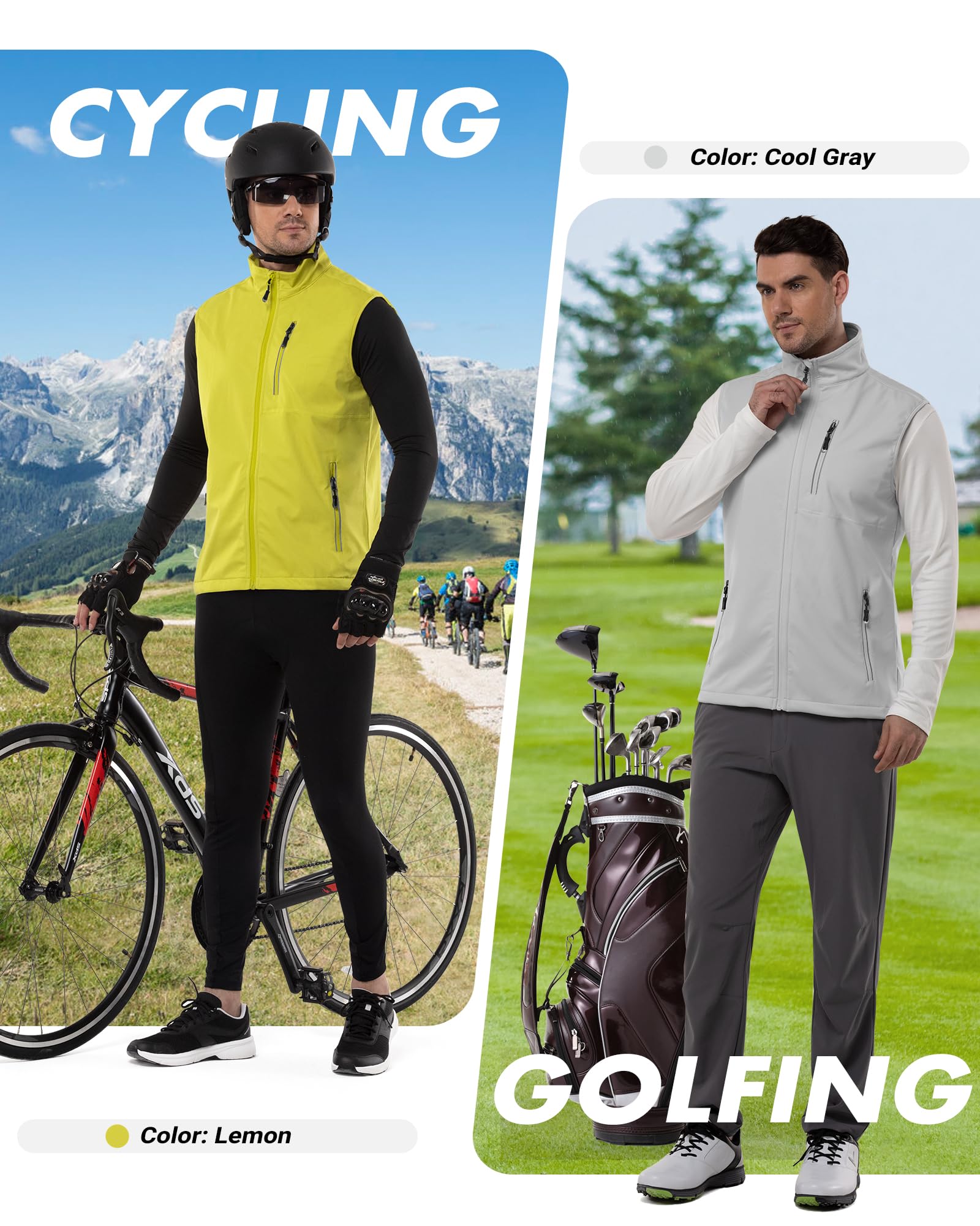 33,000ft Gilet leggero softshell da uomo, impermeabile, antivento, traspirante, senza maniche, per ciclismo, corsa, escursionismo, golf, lavoro