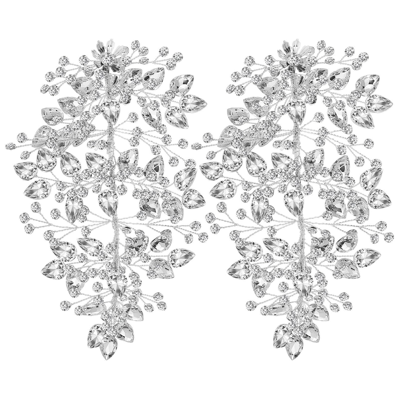Tocado de Novia 2 Piezas de Cristal Plata Flexible Elegante