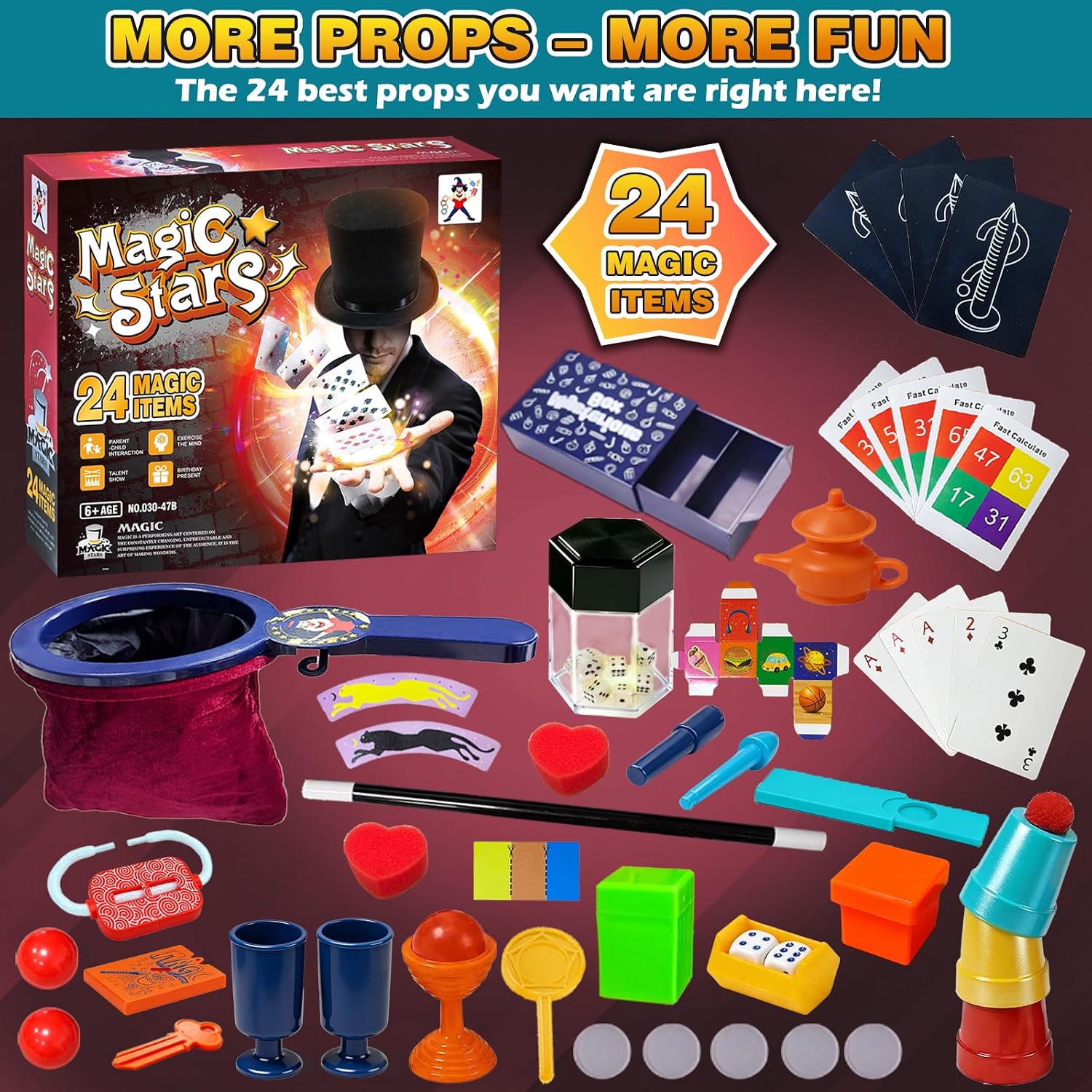 Magic Kit for Kids - 24 in 1 Magic Tricks Magician Starter Set with Video Instructions for Easy Learning, Christmas Halloween Birthday Gifts for Ages 6 7 8 9 10 11 12 Years Old Boys Girls