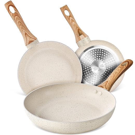 MICHELANGELO Frying Pan Set, 8"+9.5"+11" Stone Frying Pans With 100% APEO & PFOA-Free Stone Coating, Fry Pan Set Bakelite Handle, Nonstick Frying Pans, Nonstick Pans Set, Stone Skillets 3 Piece