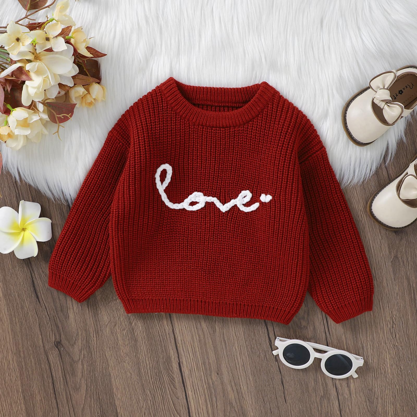 YINGISFITM Toddler Baby Girl Boy Valentines Day Clothes Knit Sweater Shirt Oversized Warm Pullover Fall Cute Outfits (Love Red Sweater, 6-9 Months)
