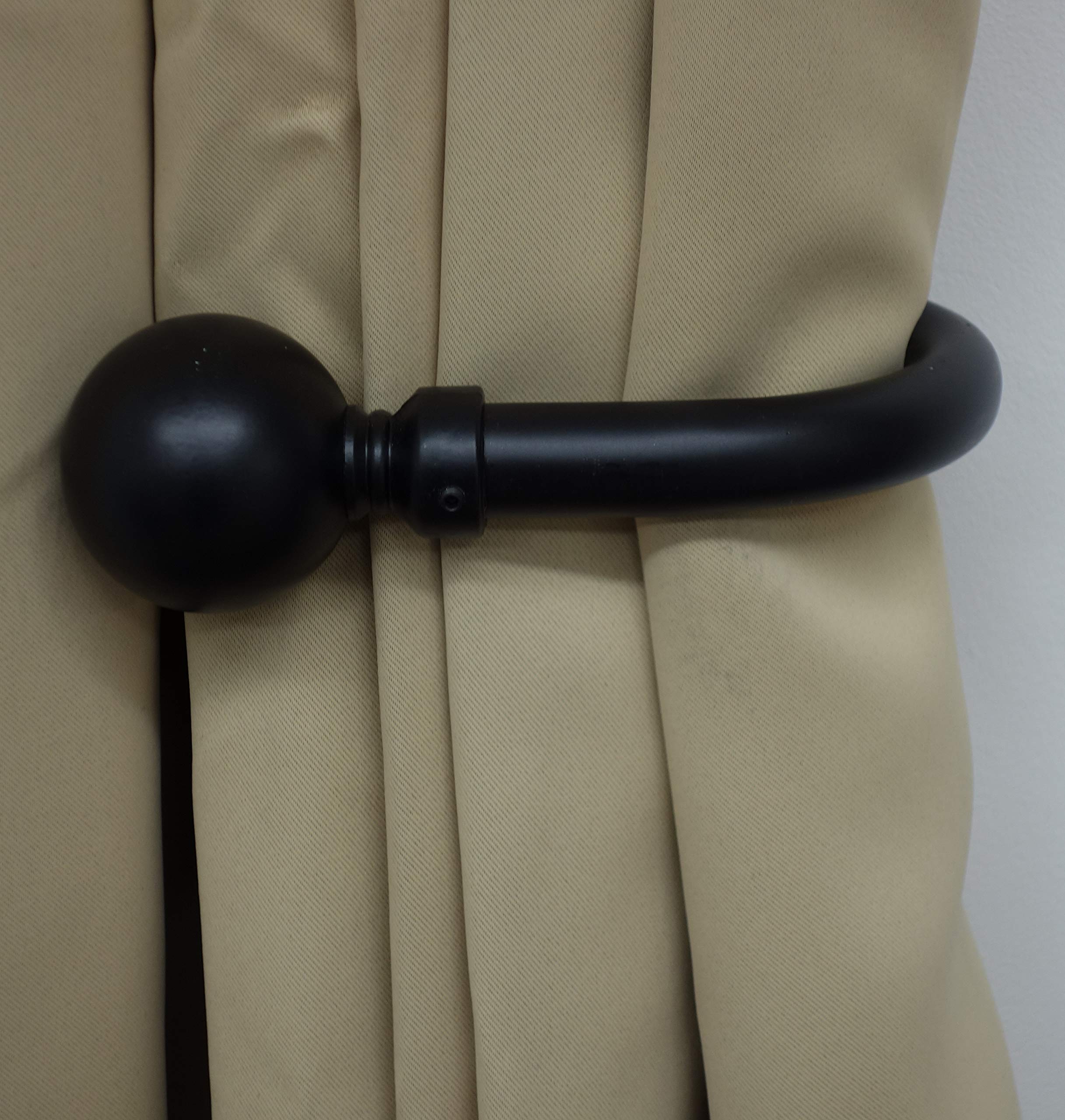 Home Harmony Decorative Curtain Holdbacks Wall Mounted Curtain Tie Backs Pack of 2 Availablie in Black or Silver (Black, Plain Ball)