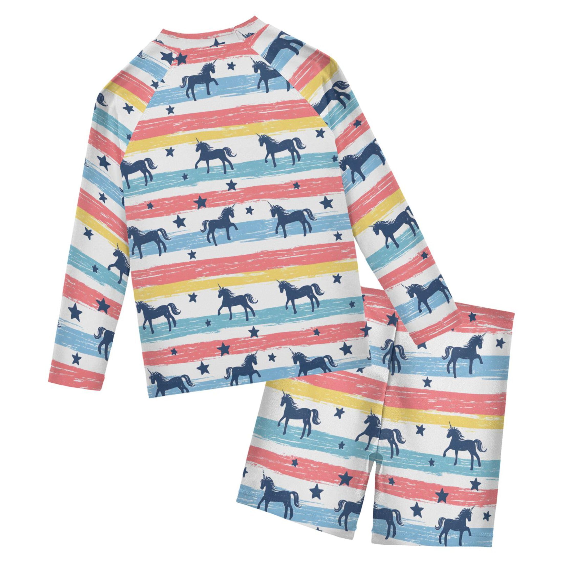 Rainbow Unicorn Cute Baby Boys' Toddler Long Sleeved Rashguard Swim Bathing Suit Set B0403672