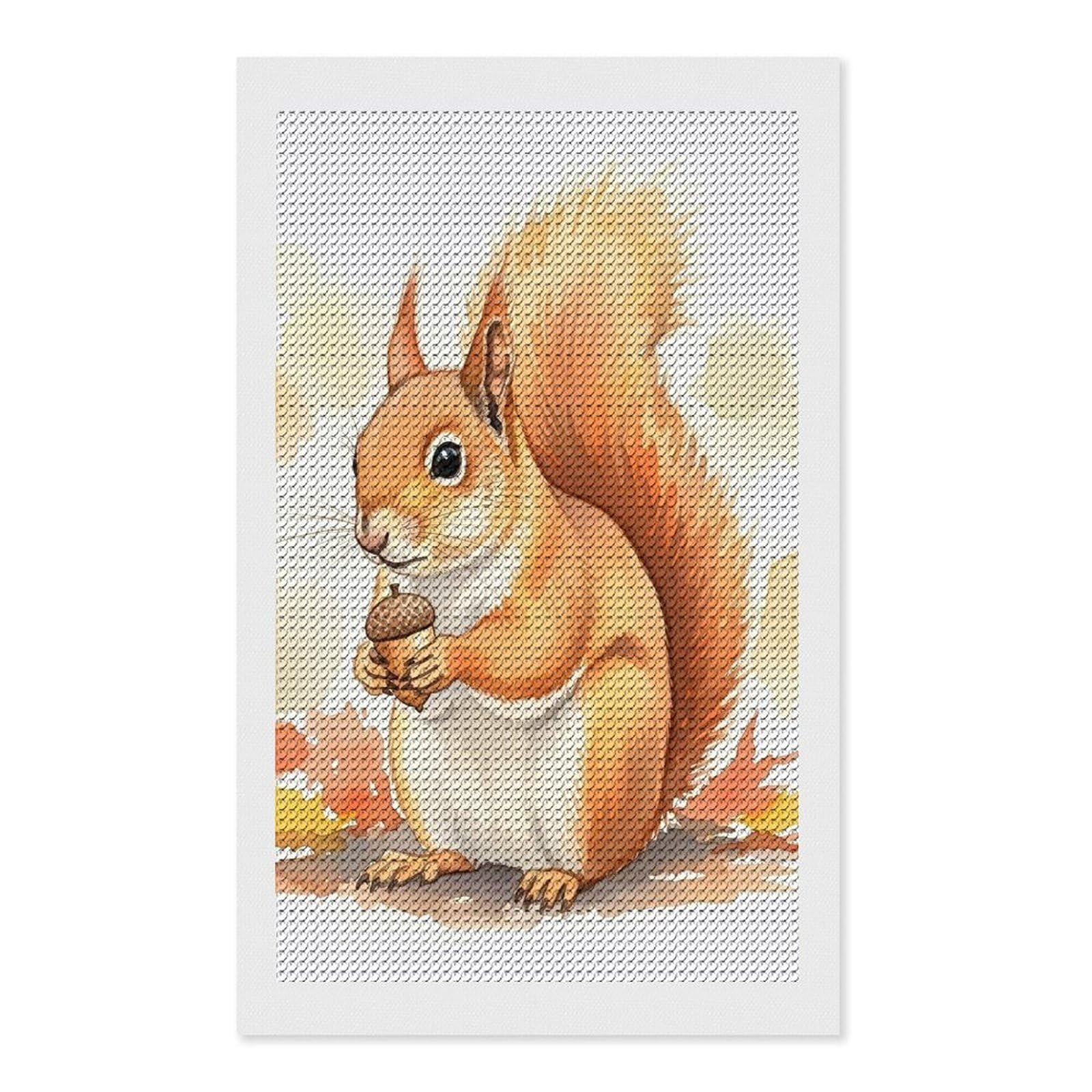 Junmoney Watercolor Squirrel Holding an Acorn Diamond Painting Set 12"x20", Neat Printed Canvas, with Tool Kit, Bedroom Decor, Gift Idea, Complete Accessories