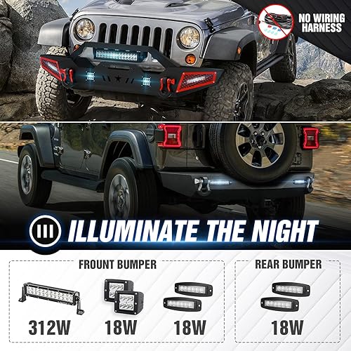 Miniatura 6 de Parachoques delantero y trasero compatible con Jeep Wrangler JL JLU Unlimited Rock Crawler 2018-2024 con placa de cabrestante, armadura pintable,
