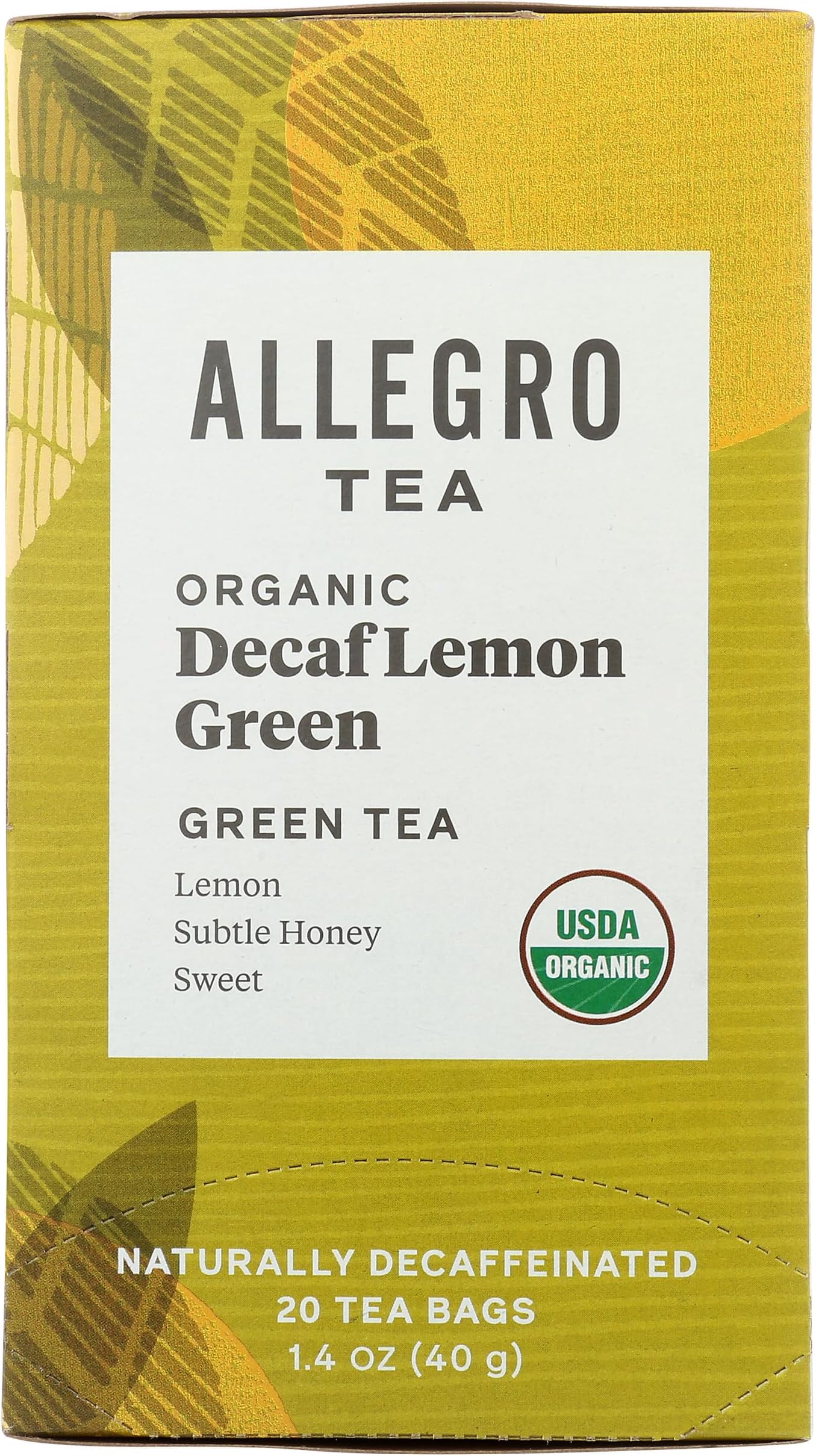Allegro Tea, Organic Decaf Lemon Green Tea Bags, 20 ct