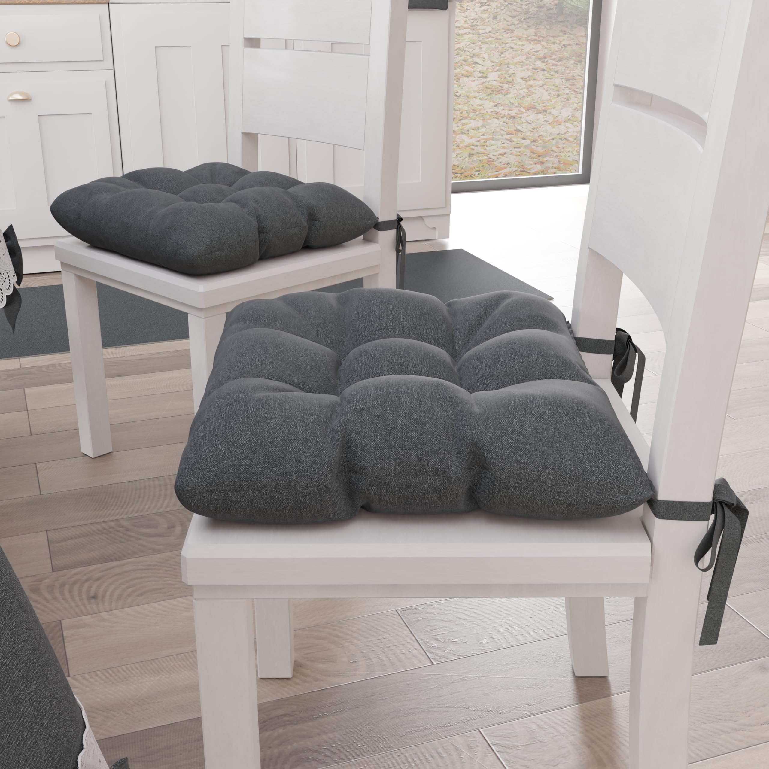 PETTI Artigiani Italiani - Sitzkissen für Küchenstuhl, Set mit 6 Kissen für Küchenstühle, aus Baumwolle mit Bändern, dunkelgrau, 100% Made in Italy