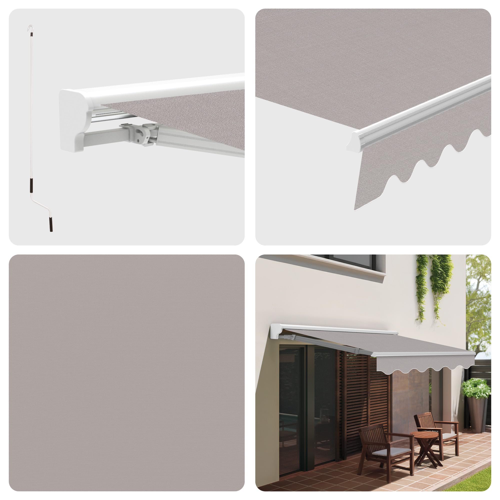 Wasabi Einziehbare Markise für den Außenbereich, 400 x 250 cm, Grau, Polyester, Struktur aus Aluminium, Sonnenschutz, inklusive Kurbel, manuell aufrollbar, Terrasse, Garten, Balkon