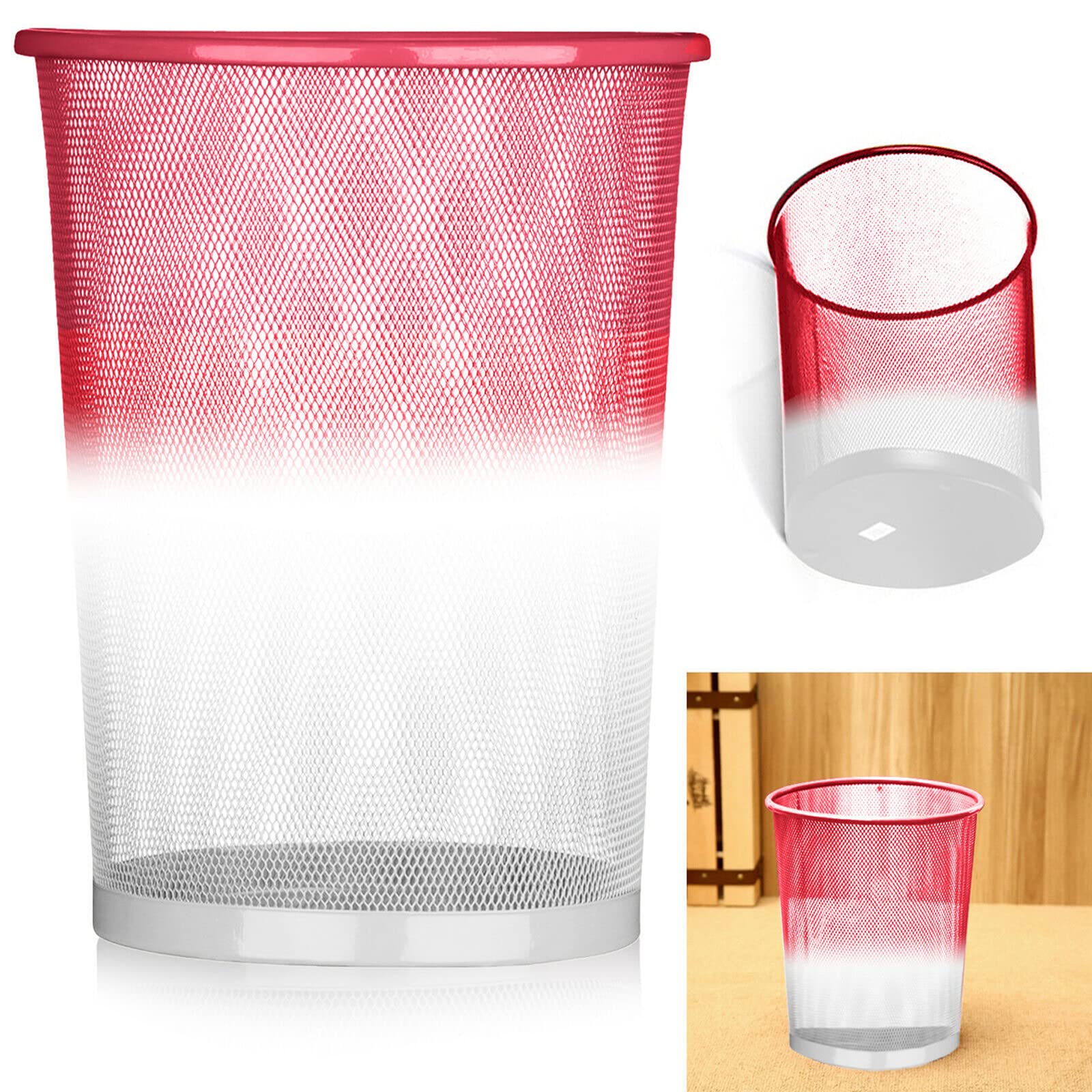 ARA CHOICE Colourful Mesh Waste Bins Rubbish Paper Wastebasket Trash Can Dustbin For Home Office Durable and easy to use Recycling Bin for Bedrooms Multi Colour. (Red)