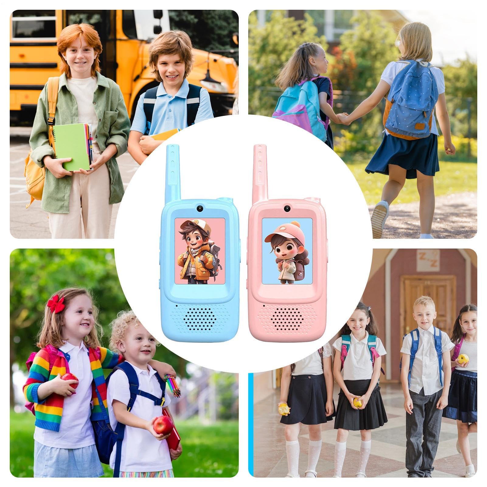 2 Pieces Talkies Walkies Vidéo pour Enfant, Talkie Walkie Enfant avec Vidéo & Caméra HD, Rechargeable, 4 Modes De Voix Changée, Portée 150-500m, Cadeau De Noël pour LesEnfant