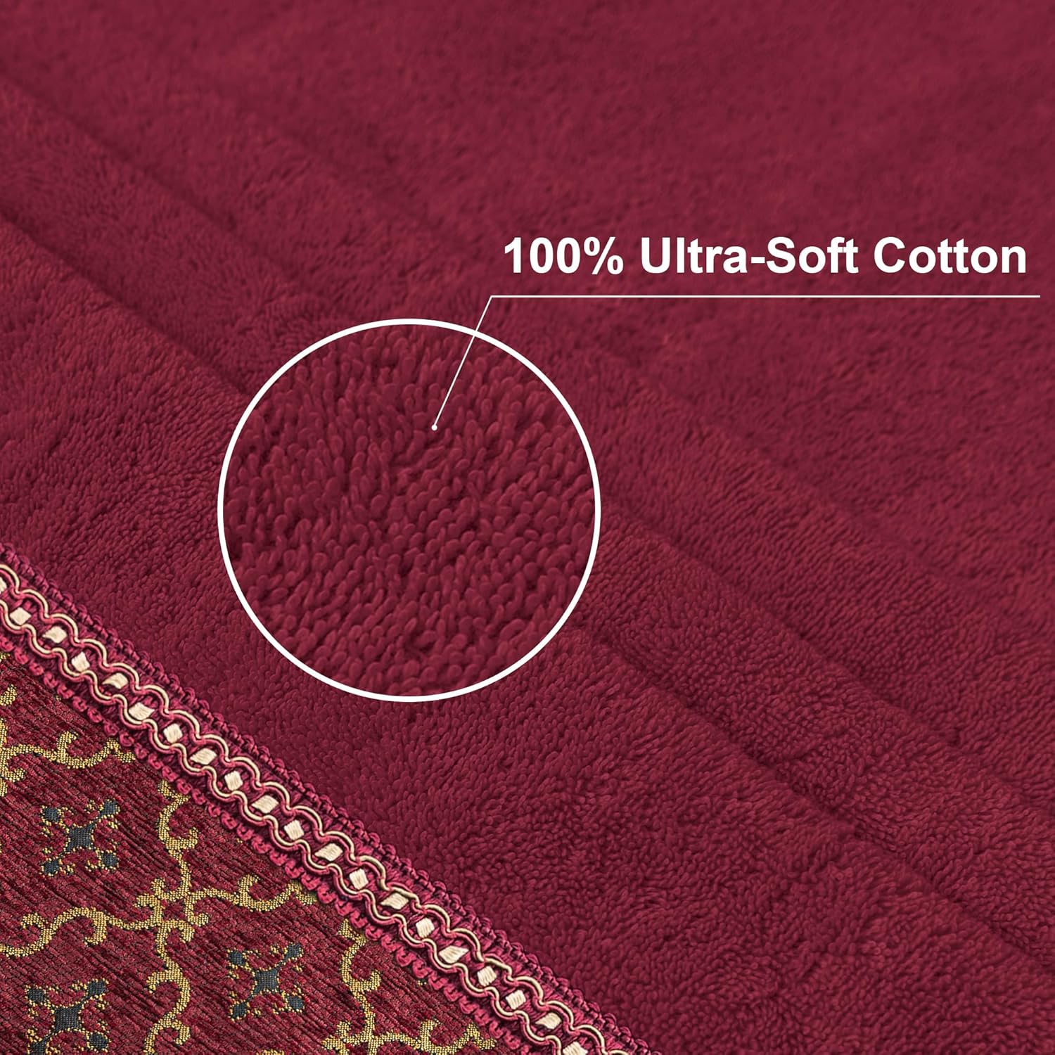 Loom and Mill Luxury Cotton Bath Towel Set 3 Piece-1 Bath Towel 1 Hand Towel 1 Wash Cloth, Ultra Soft Decorative Towel Sets Highly Absorbent for Bathroom, Elegant Diamond Grid Design(Red) - Image 2