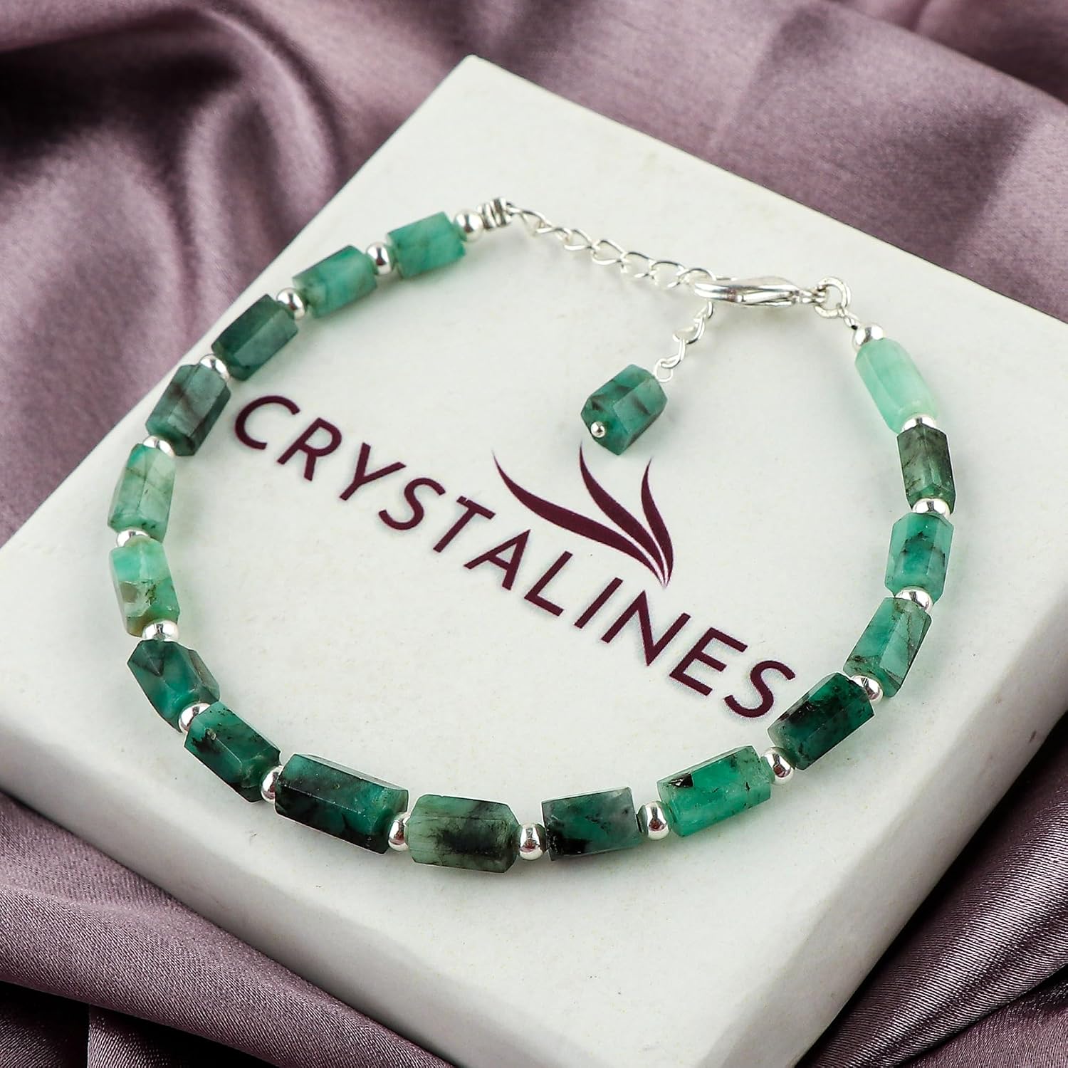 AAA Grade Natural Green Emerald Gemstone Dainty Bracelet, Silver Plated Hypoallergenic Jewelry for Women, Handmade Polished Crystal Stone Bracelet, May Birthstone, Gift for Her, 7+1inch