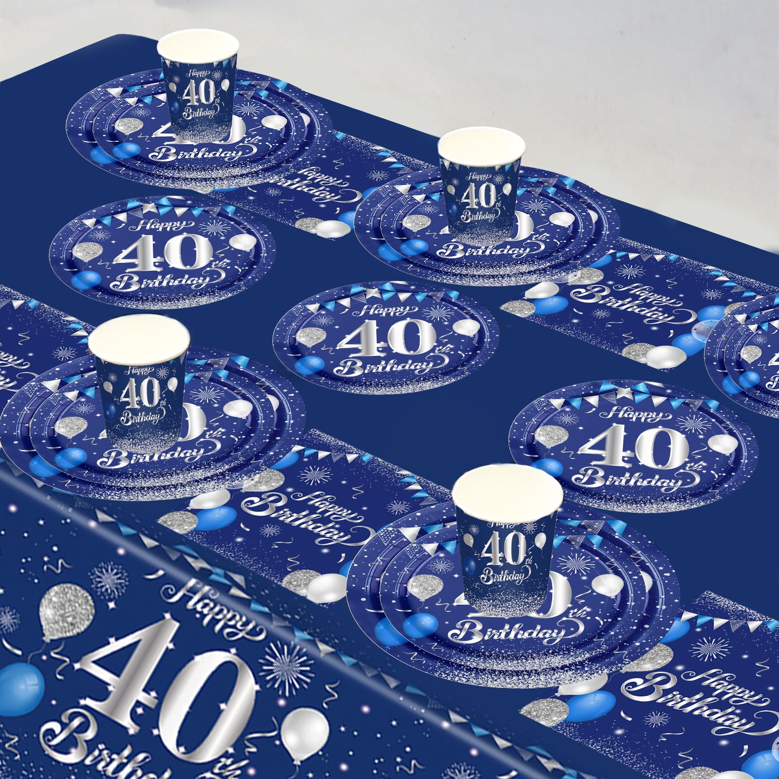 POPOYU Set di stoviglie da 70° compleanno, 37 pezzi piatti di carta da 9 pollici, tovagliolo 70° compleanno, donna, blu oro, decorazione di compleanno per 70° compleanno, donne e uomini