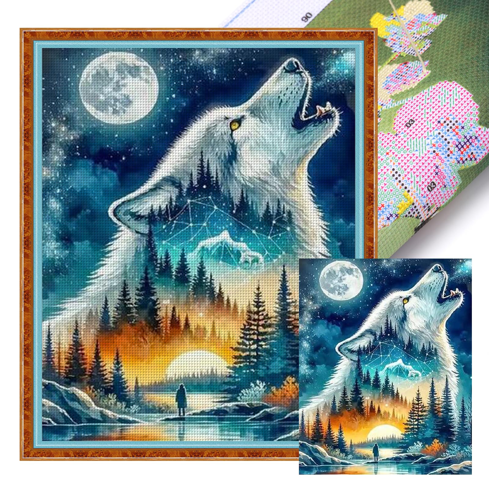 Poetrydraw 11Ctacc-12085__C__40x50 Wolf Howl Full 11Ct Diy Stamped Cross Stitch Kits 40X50cm For Adult Home Decor (11Ctacc-12085 C 40X50)