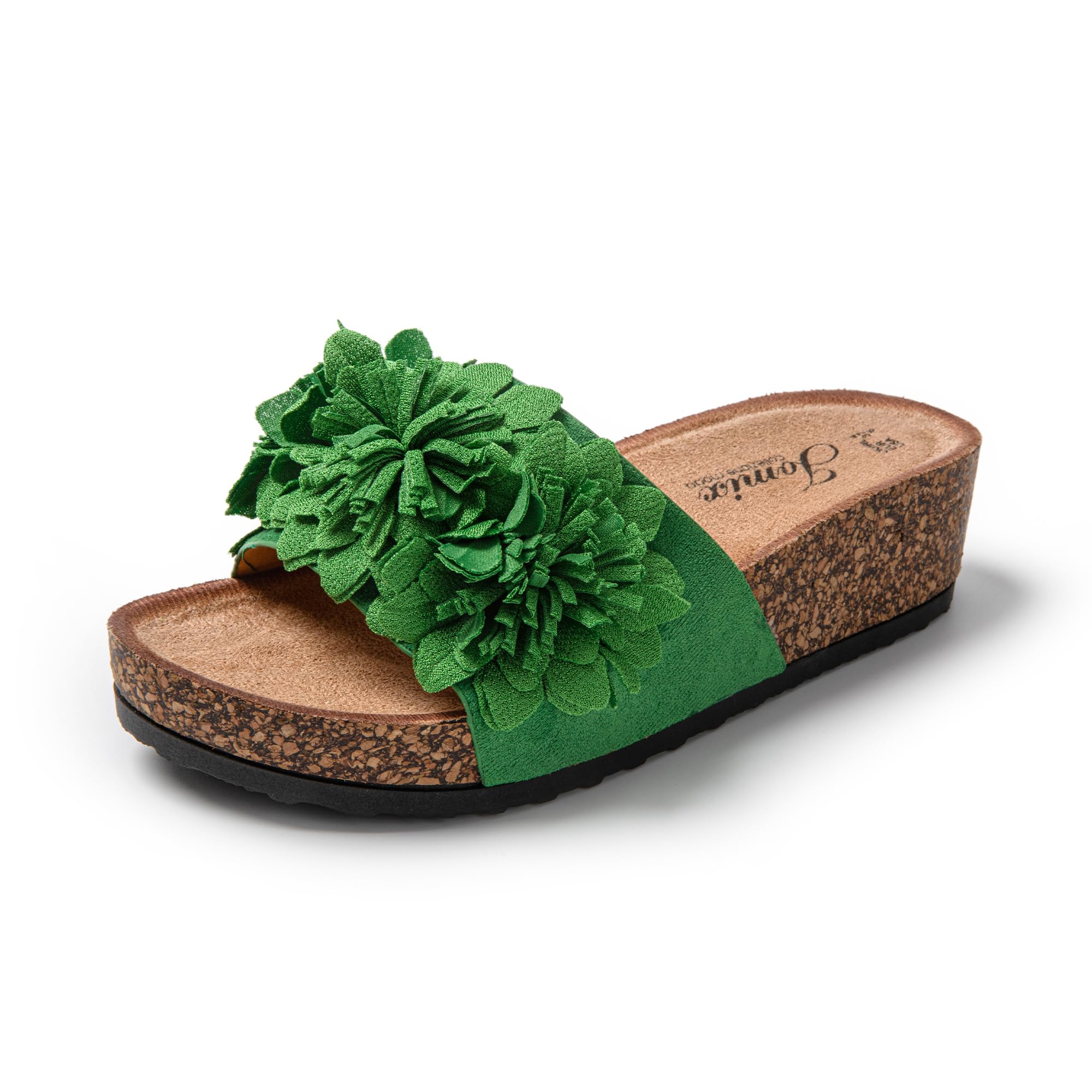 JOMIX Pantoletten Damen Keilabsatz Sandalen mit Blumenmuster Bequeme Sommerschuhe Slip-On Schlupfsandalen für Strand Freizeit und Alltag