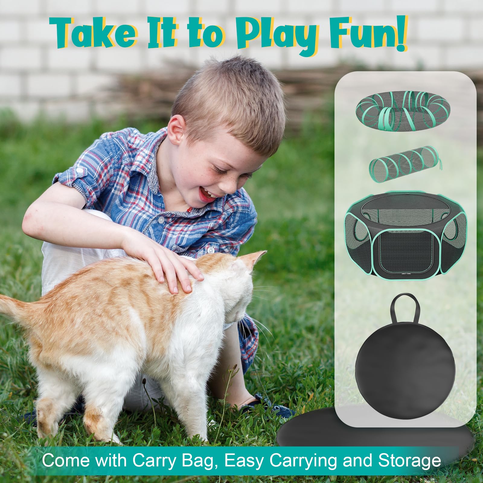 Recinto para gatos al aire libre con túnel, carpa portátil para gatos al aire libre para camping, viajes, corral exterior para gatos para animales pequeños y gatitos