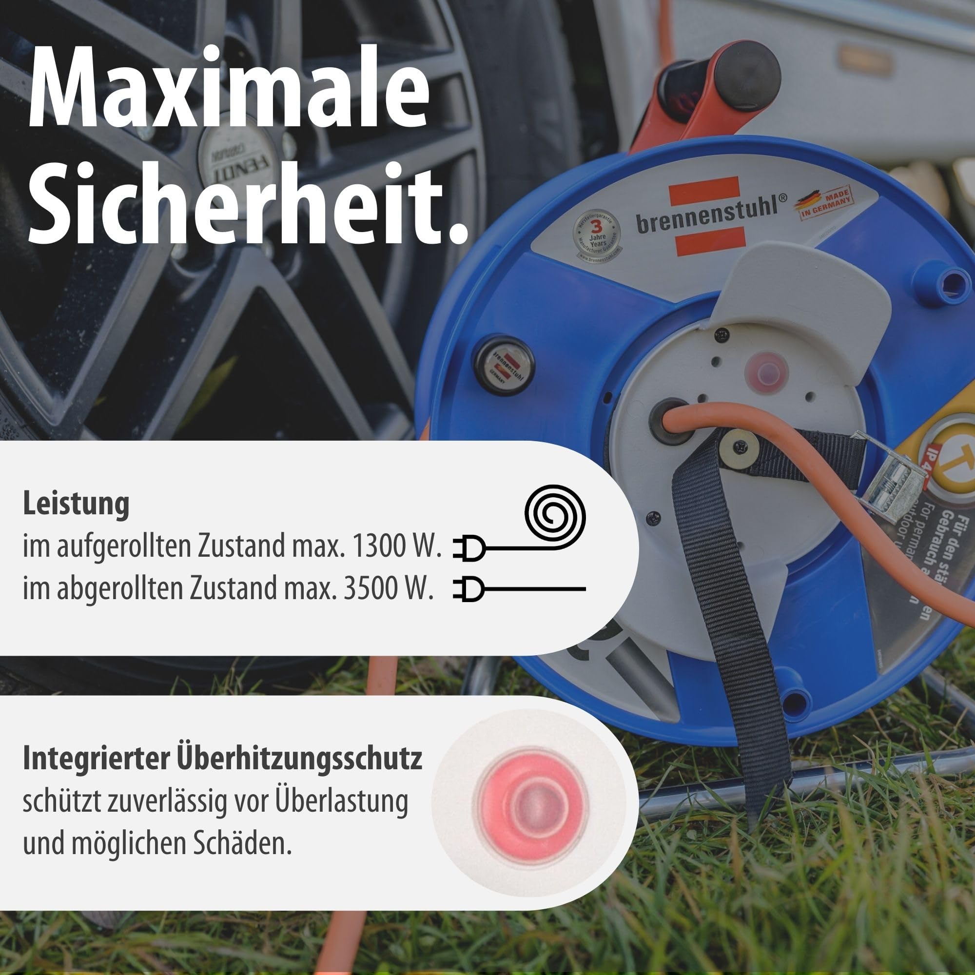 Brennenstuhl Camping-Kabeltrommel 25m, 230V,(H07RN-F 3G2,5 in orange, CEE-Winkelkupplung inkl. Schutzkontakt-Kombisteckdose, für den ständigen Einsatz außen IP44, Made in Germany)