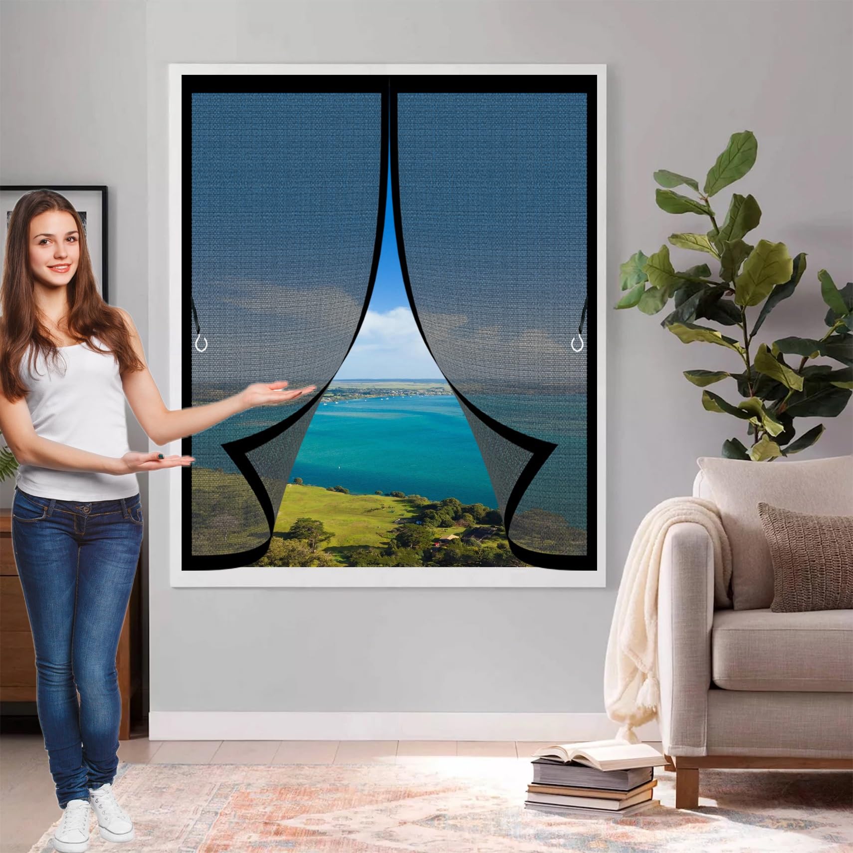 Rideau moustiquaire magnétique 135 x 139 cm noir rideau fenetre