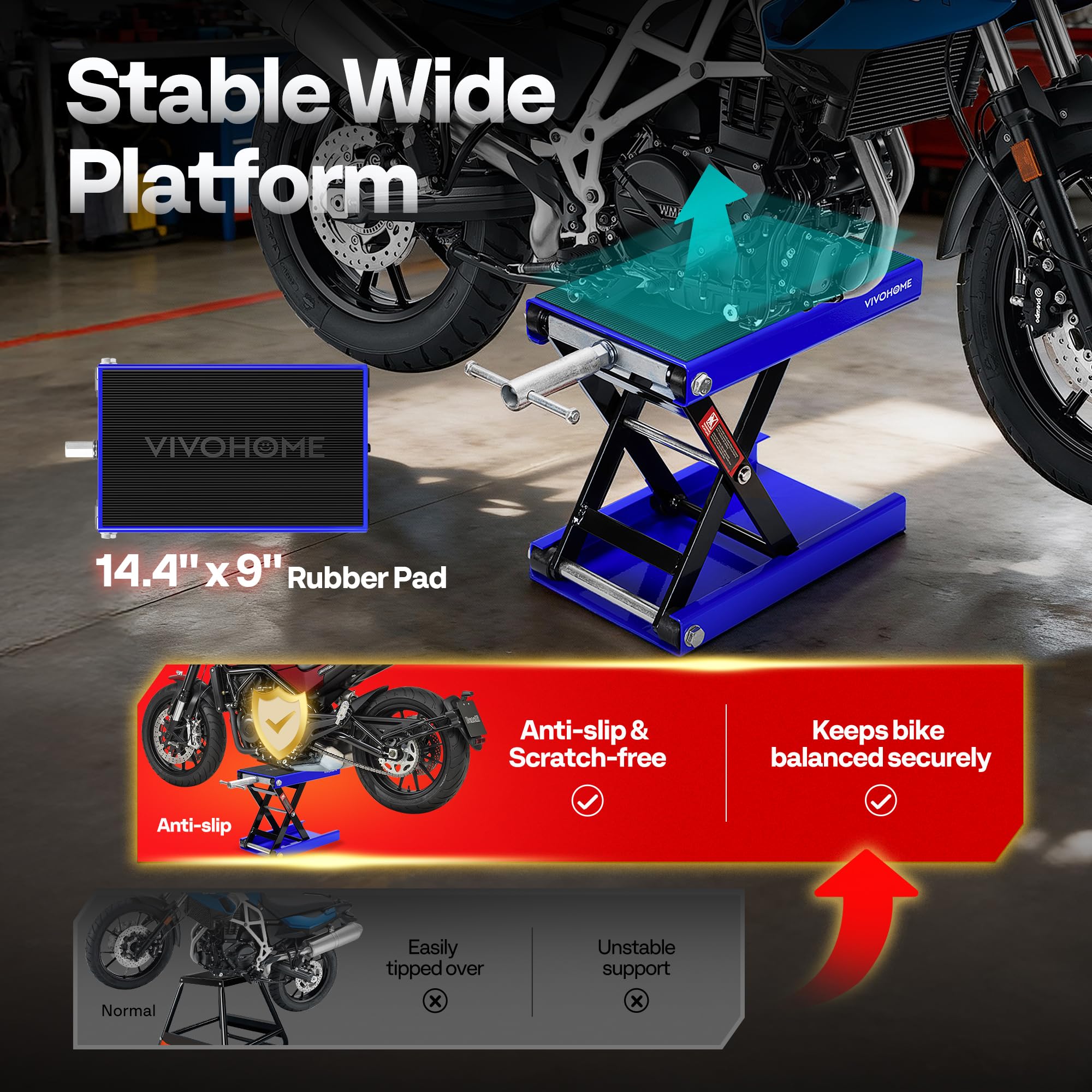VIVOHOME Martinetto a forbice per moto 500 kg regolabile in altezza acciaio resistente